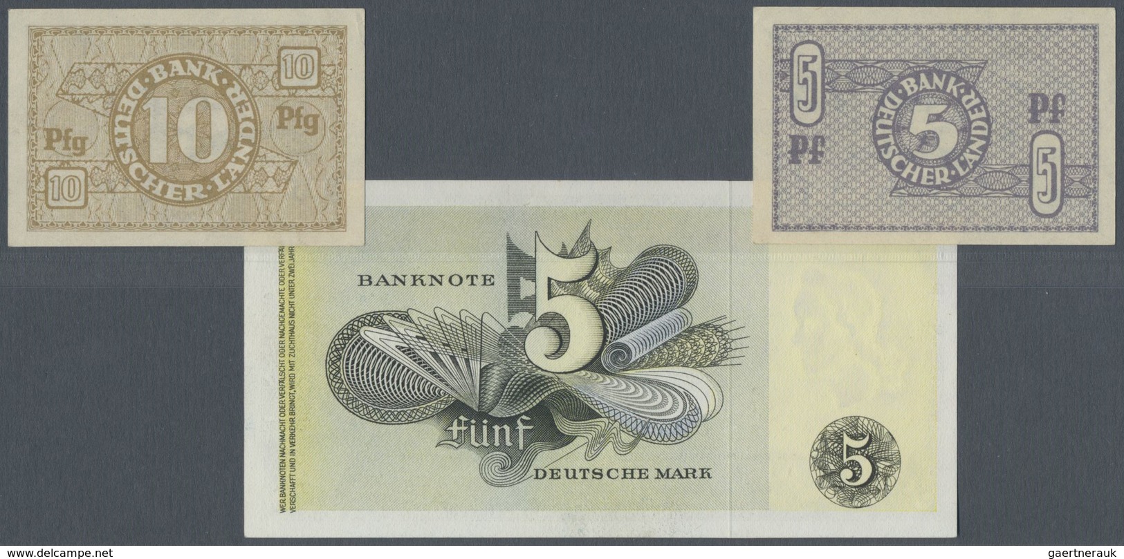 Deutschland - Bank Deutscher Länder + Bundesrepublik Deutschland: Set Mit 3 Noten, 5 Und 10 Pfennig - Altri & Non Classificati
