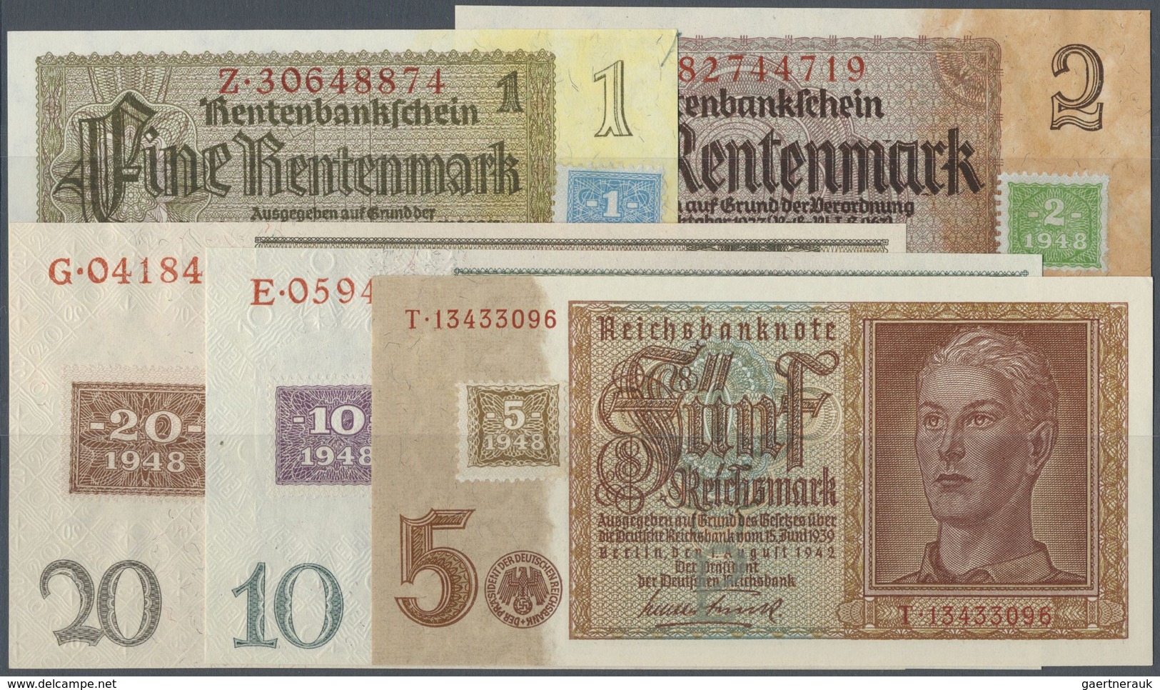 Deutschland - DDR: Satz Kuponausgaben 1948 1 - 100 Mark Inkl. Der 20 Mark Österreicherin Mit Klebema - Altri & Non Classificati