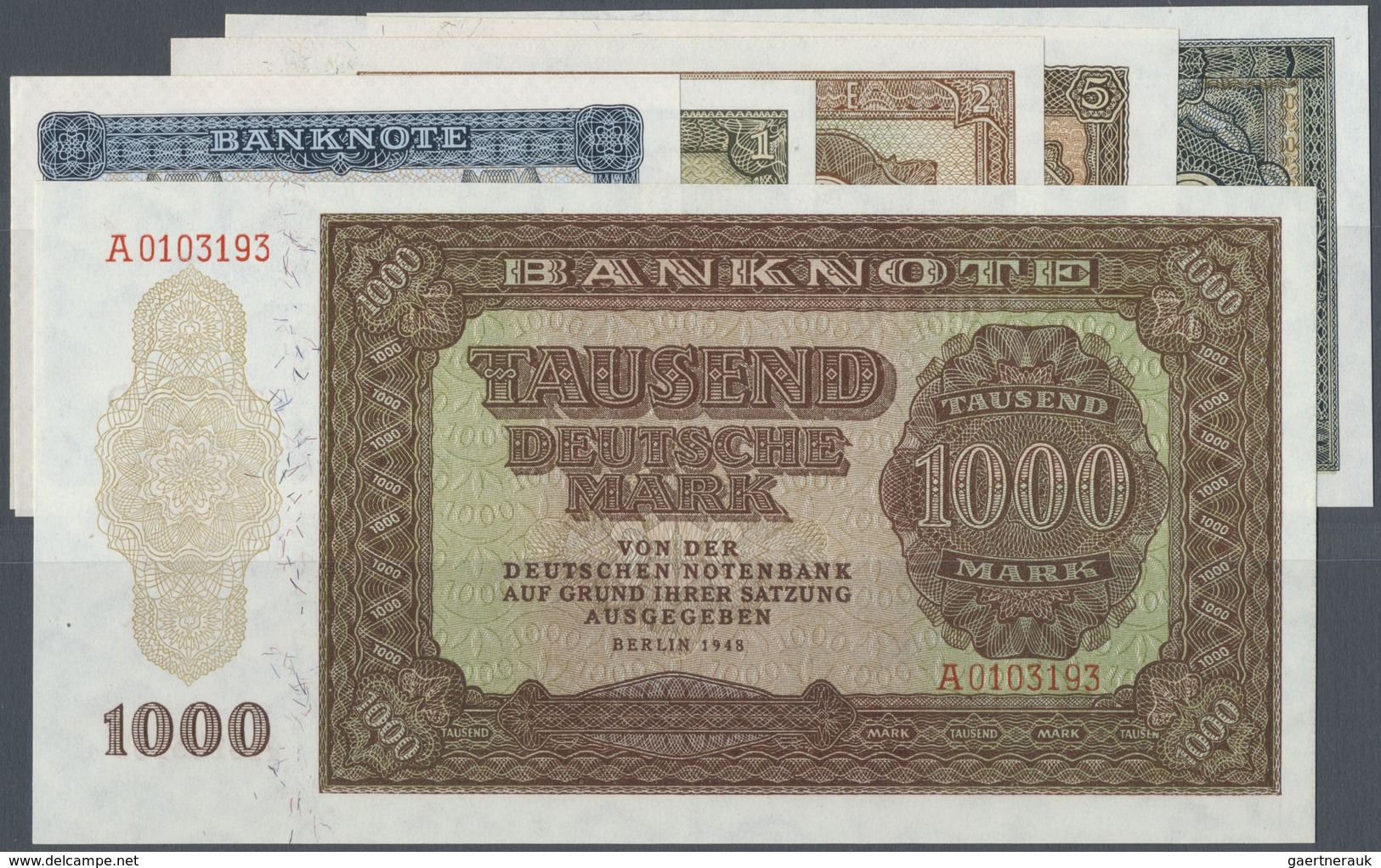Deutschland - DDR: Banknotensatz 1948 Von 50 Pfennig Bis 1000 Mark, Dabei Auch Der Seltene 100-er Mi - Altri & Non Classificati