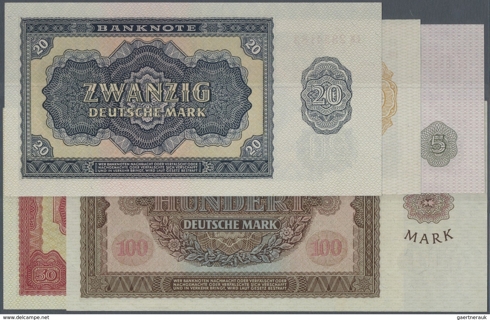 Deutschland - DDR: Banknotensatz 1955 Von 5 Bis 100 Mark, Dabei Der 100-er Als Ersatznote "YA", Ro.3 - Other & Unclassified