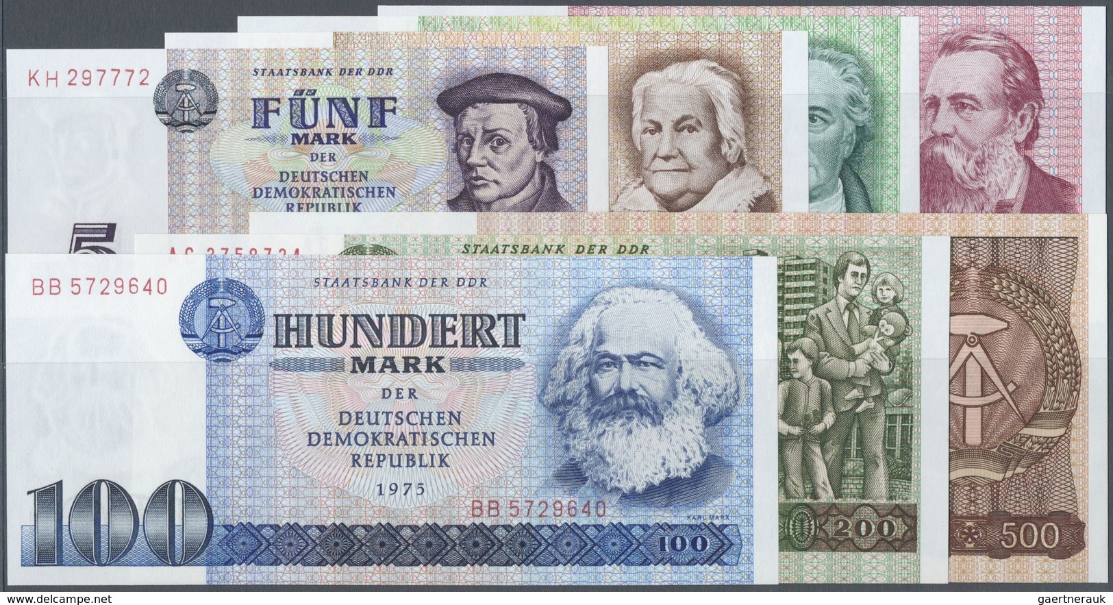 Deutschland - DDR: Banknotensatz 1971/75 Mit Den Beiden Nicht Mehr Verausgabten Noten Zu 200 Und 500 - Autres & Non Classés