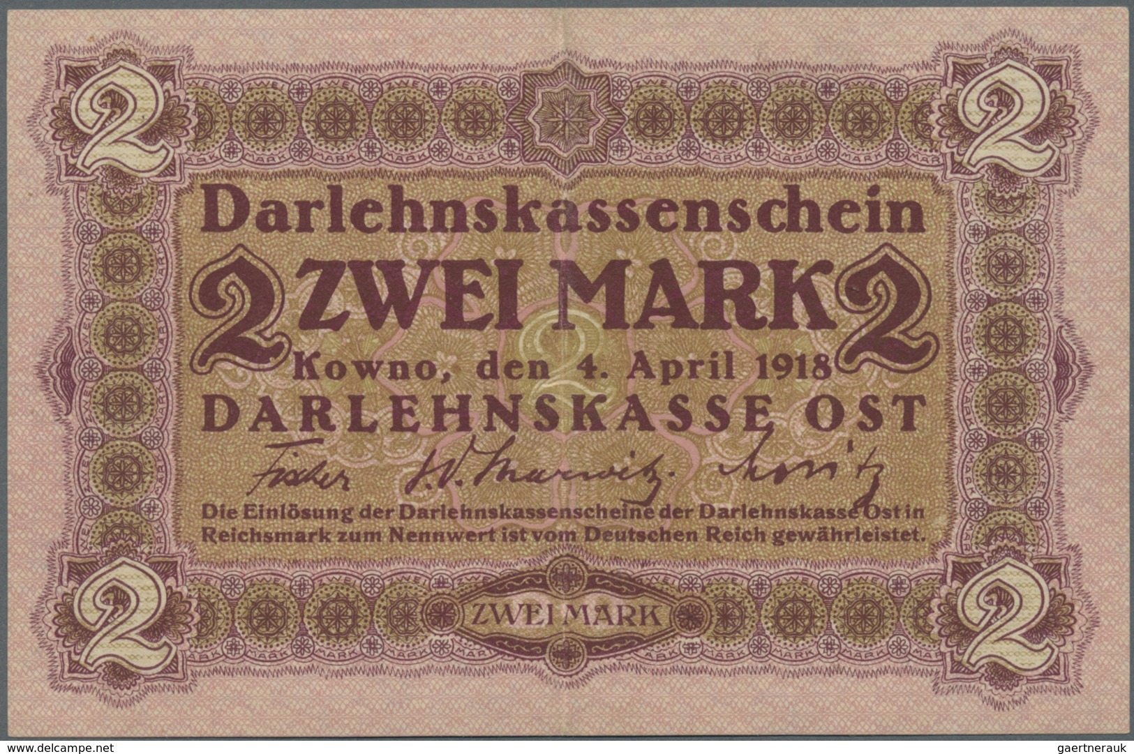 Deutschland - Nebengebiete Deutsches Reich: Darlehenskasse Ost, 2 Mark, 4.4.1918, Pick R129, Mittelk - Altri & Non Classificati