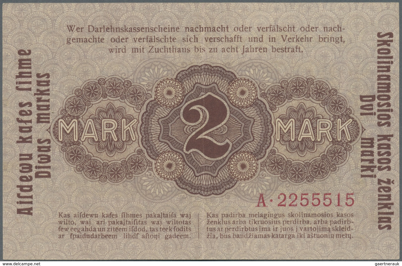 Deutschland - Nebengebiete Deutsches Reich: Darlehenskasse Ost, 2 Mark, 4.4.1918, Pick R129, Mittelk - Altri & Non Classificati