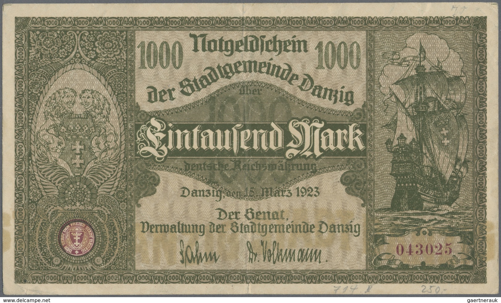 Deutschland - Nebengebiete Deutsches Reich: Danzig, 10 Pf. 1916 (Ro. 784), 2 X 50 Pf. 1919 (Ro. 790) - Other & Unclassified