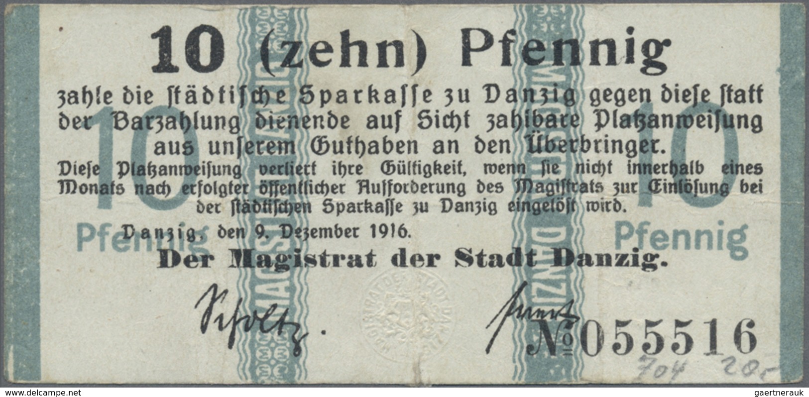 Deutschland - Nebengebiete Deutsches Reich: Danzig, 10 Pf. 1916 (Ro. 784), 2 X 50 Pf. 1919 (Ro. 790) - Altri & Non Classificati