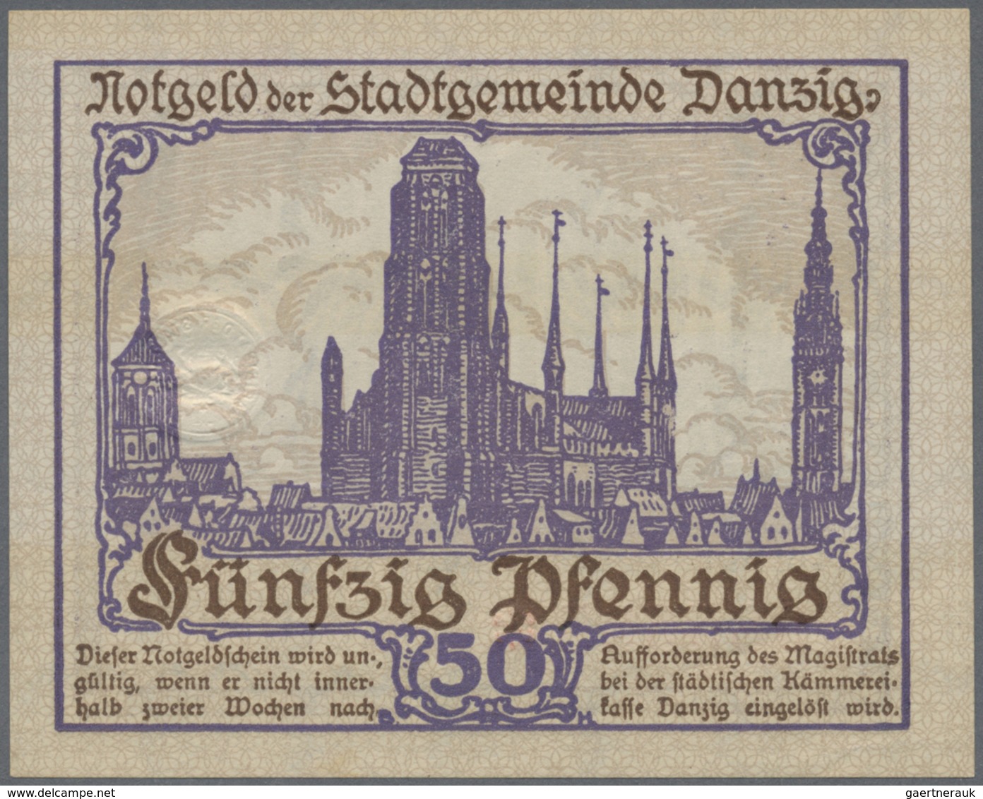 Deutschland - Nebengebiete Deutsches Reich: Danzig, 10 Pf. 1916 (Ro. 784), 2 x 50 Pf. 1919 (Ro. 790)