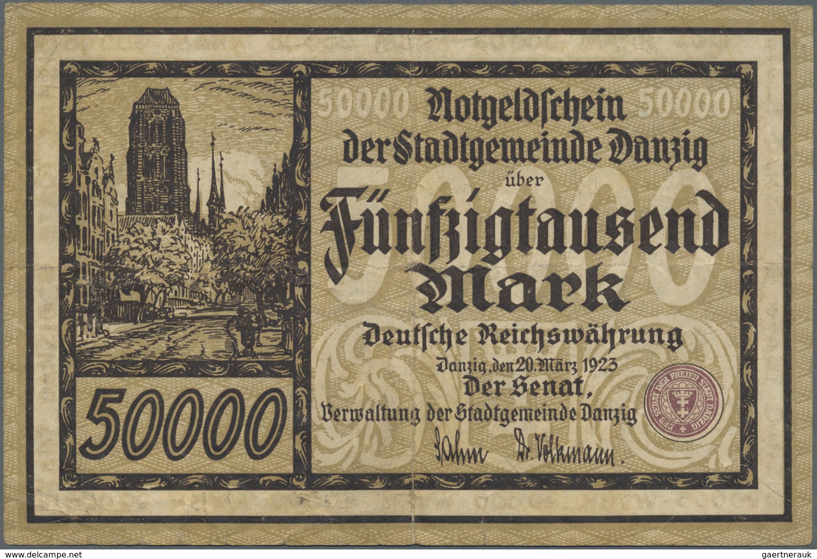 Deutschland - Nebengebiete Deutsches Reich: Danzig 50.000 Mark 1923, Ro.798, Senkrechter Und Waagere - Other & Unclassified