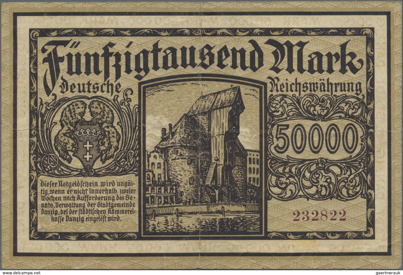 Deutschland - Nebengebiete Deutsches Reich: Danzig 50.000 Mark 1923, Ro.798, Senkrechter Und Waagere - Other & Unclassified