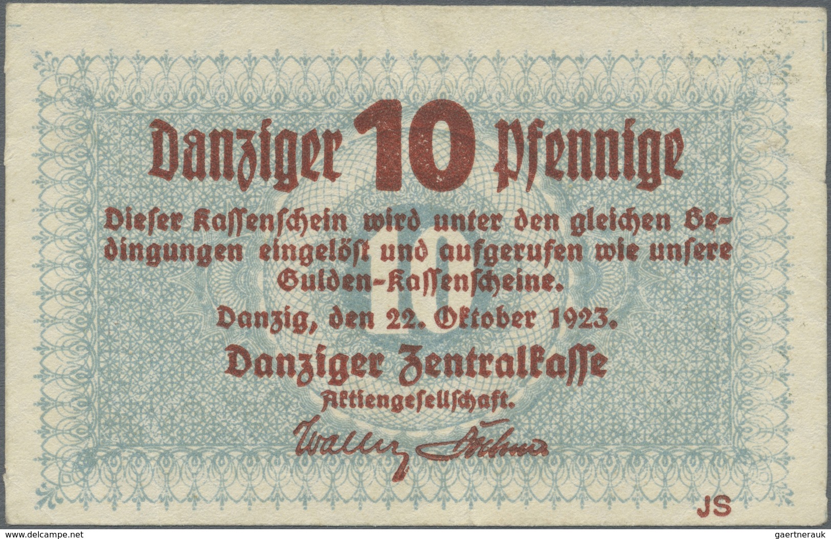 Deutschland - Nebengebiete Deutsches Reich: Danzig, 10 Danziger Pfennige, 22.10.1923,. P. 35a, Versc - Autres & Non Classés