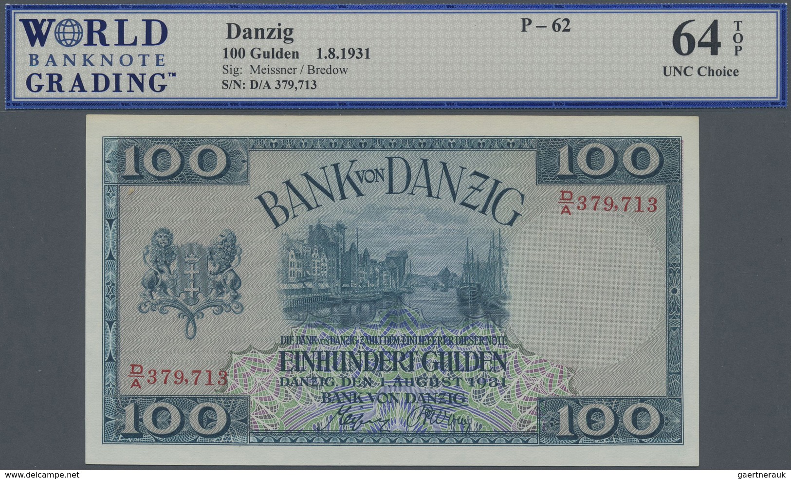 Deutschland - Nebengebiete Deutsches Reich: Danzig 100 Gulden 01.08.1931, Ro.841 In Kassenfrischer E - Autres & Non Classés