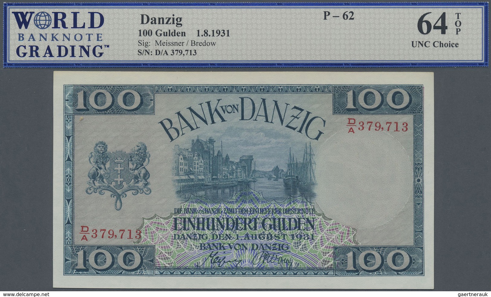 Deutschland - Nebengebiete Deutsches Reich: Danzig 100 Gulden 01.08.1931, Ro.841 In Kassenfrischer E - Other & Unclassified