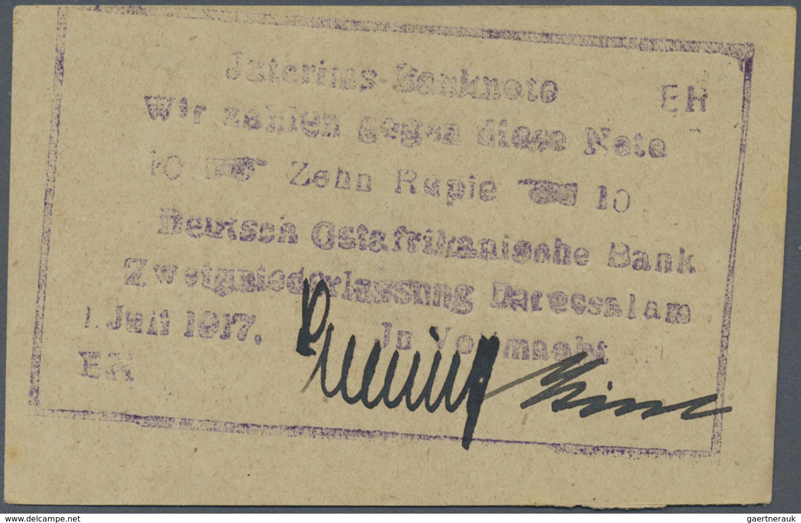 Deutschland - Kolonien: Deutsch-Ostafrikanische Bank, 10 Rupien 1917 Interimsnote, Ro.938, Pick 43, - Other & Unclassified