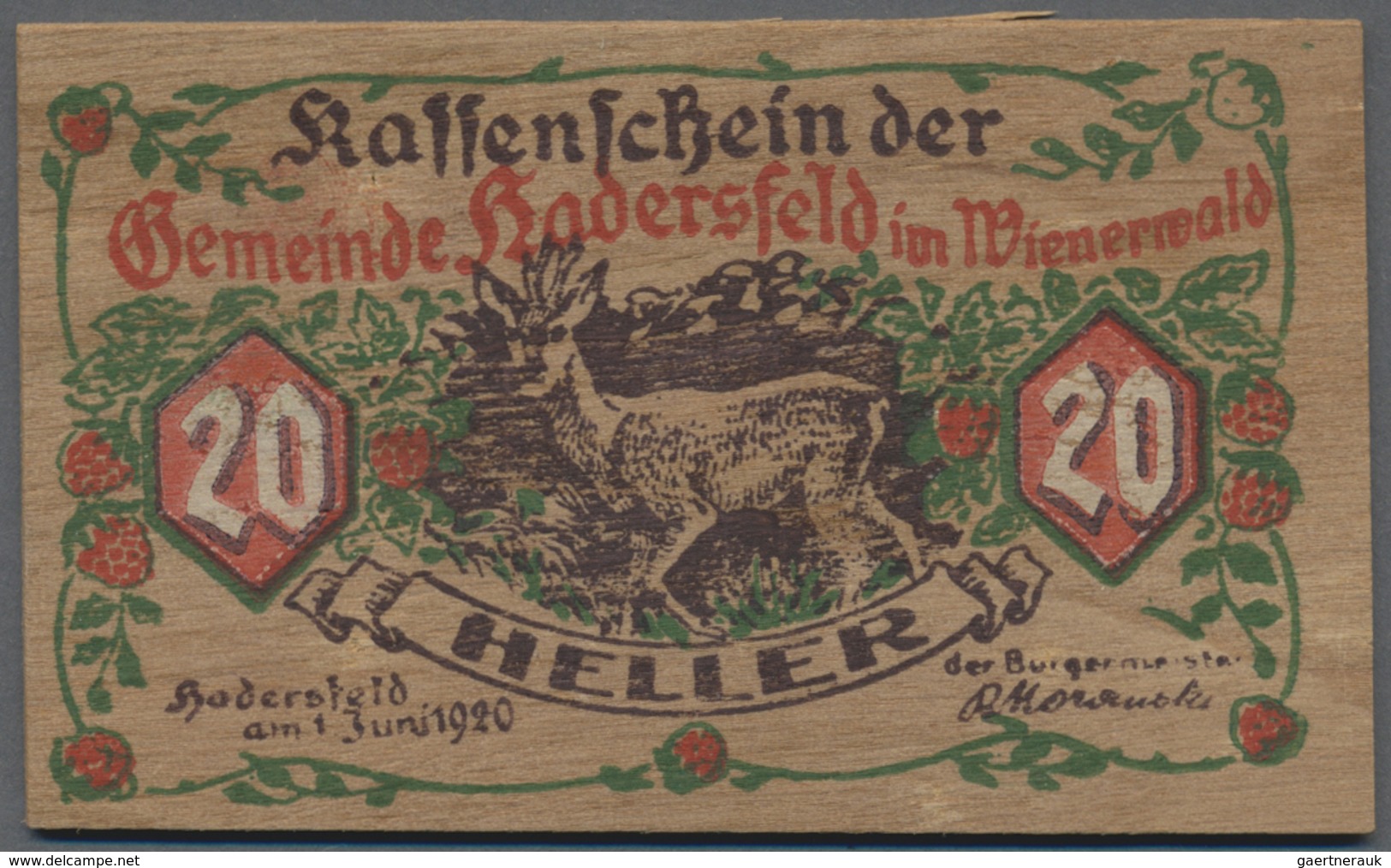 Deutschland - Notgeld Besonderer Art: Hadersfeld Im Wienerwald (Österreich), Gemeinde, 10, 20, 50 He - Other & Unclassified