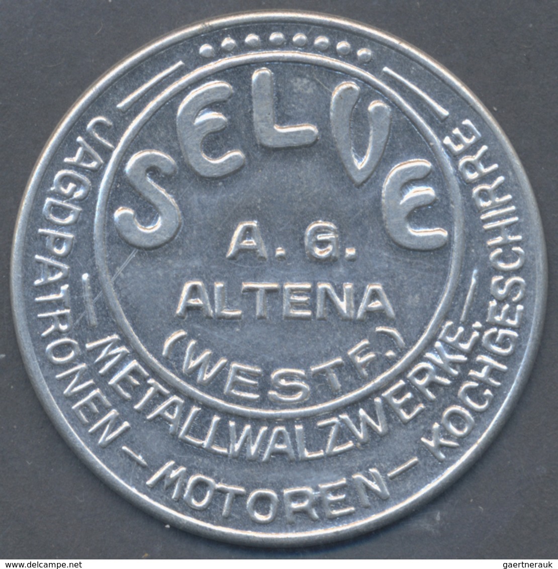 Deutschland - Briefmarkennotgeld: Altena, Selve AG, 20 Pf. Germania, Aluminium, MUG Rosa Mit 4 X "Se - Other & Unclassified