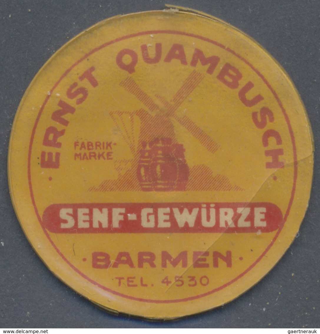 Deutschland - Briefmarkennotgeld: Barmen, Ernst Quambusch, Senf-Gewürze, 10 Pf. Ziffer, Zelluloid, M - Autres & Non Classés