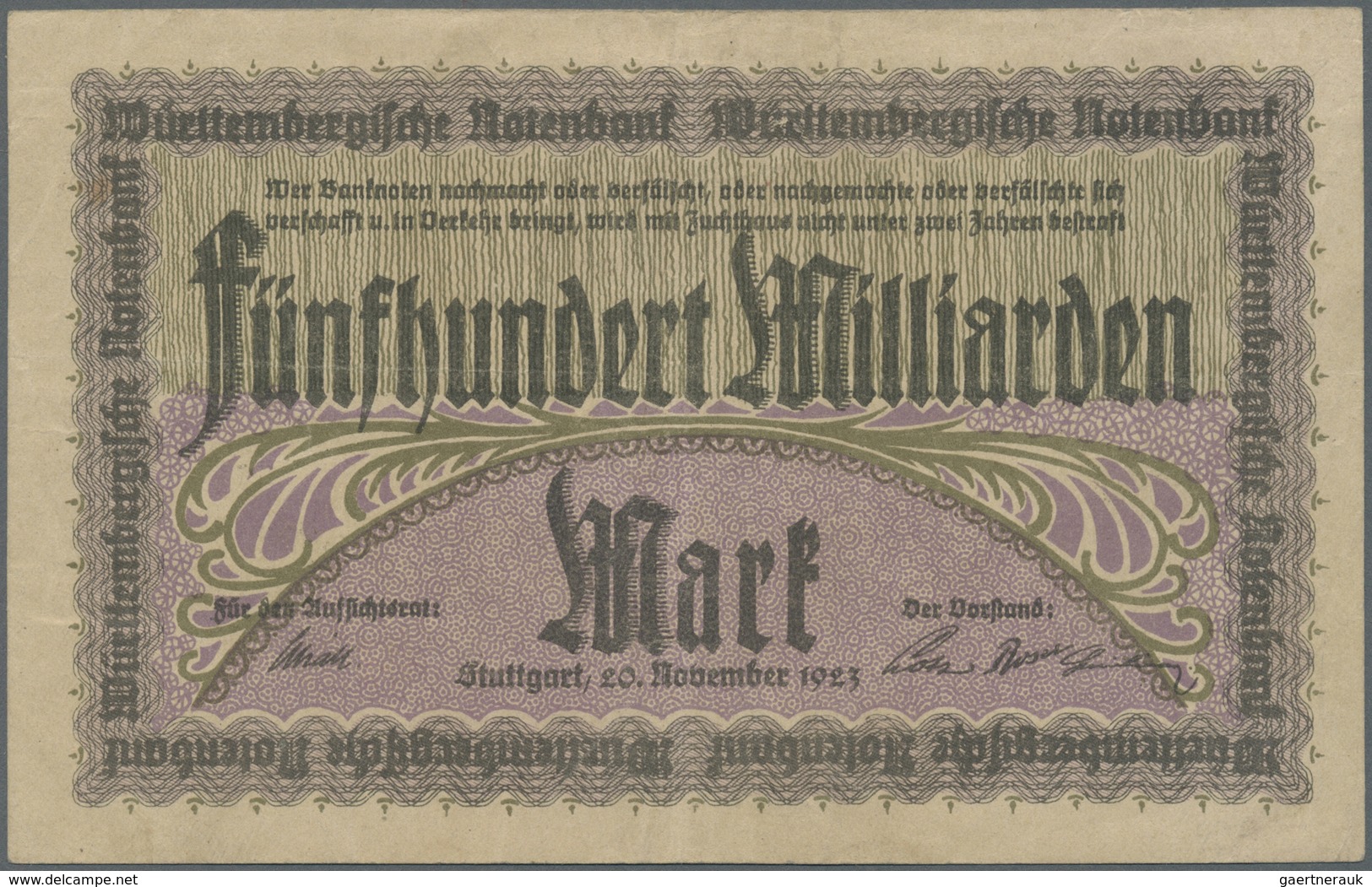 Deutschland - Länderscheine: Württemberg, Württembergische Notenbank, 500 Milliarden Mark, 20.11.192 - Autres & Non Classés