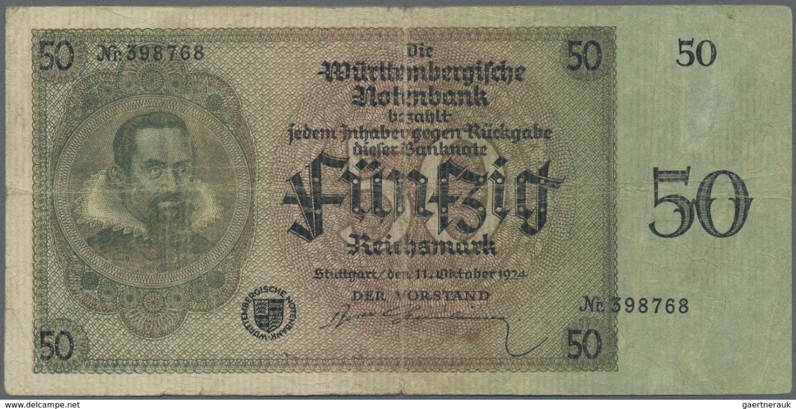 Deutschland - Länderscheine: Württemberg, Württembergische Notenbank, 50 Reichsmark, 11.10.1924, Stä - Autres & Non Classés