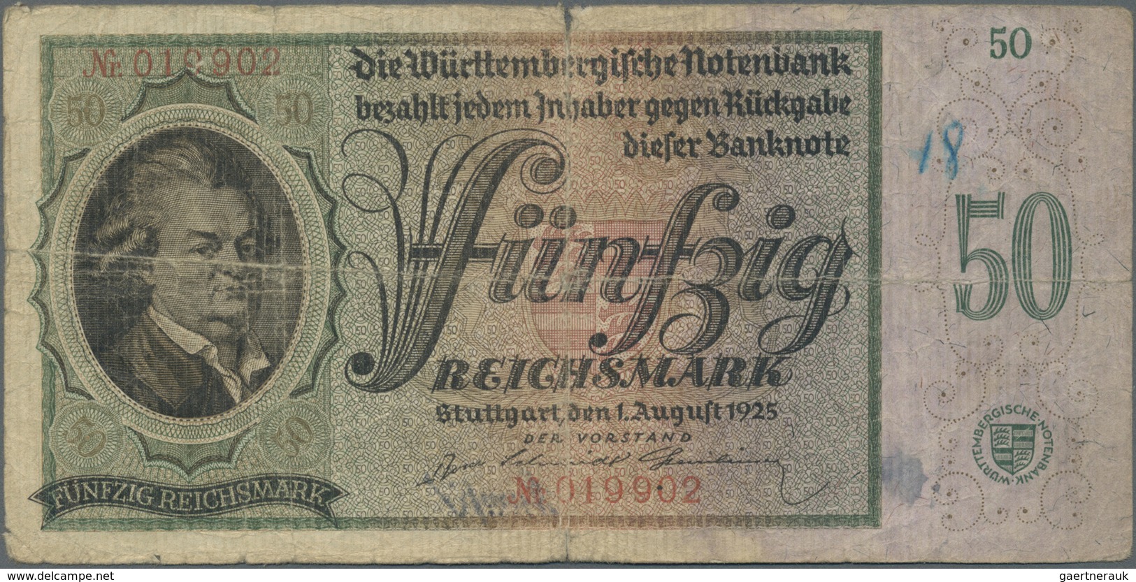 Deutschland - Länderscheine: Württemberg, Württembergische Notenbank, 50 Reichsmark, 1.8.1925, Stark - Other & Unclassified