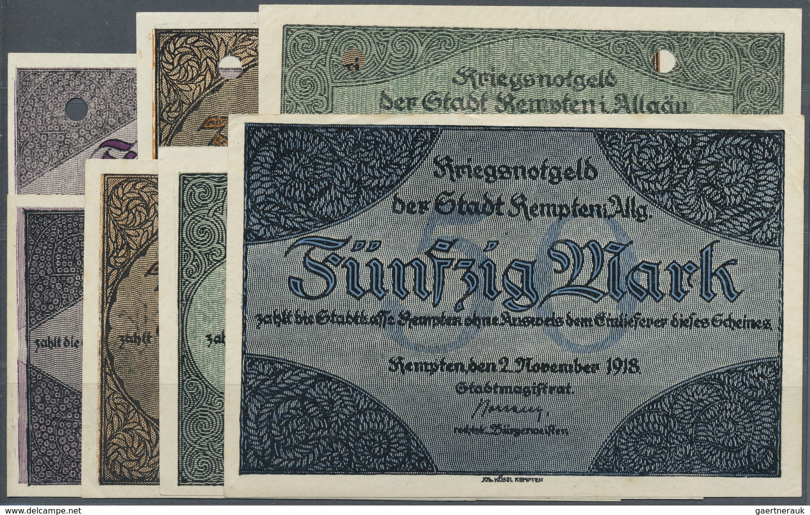 Deutschland - Notgeld - Bayern: Kempten, Stadt, 5, 10, 20, 50 Mark, 2.11.1918, Ohne Rote Verfallzeil - [11] Local Banknote Issues