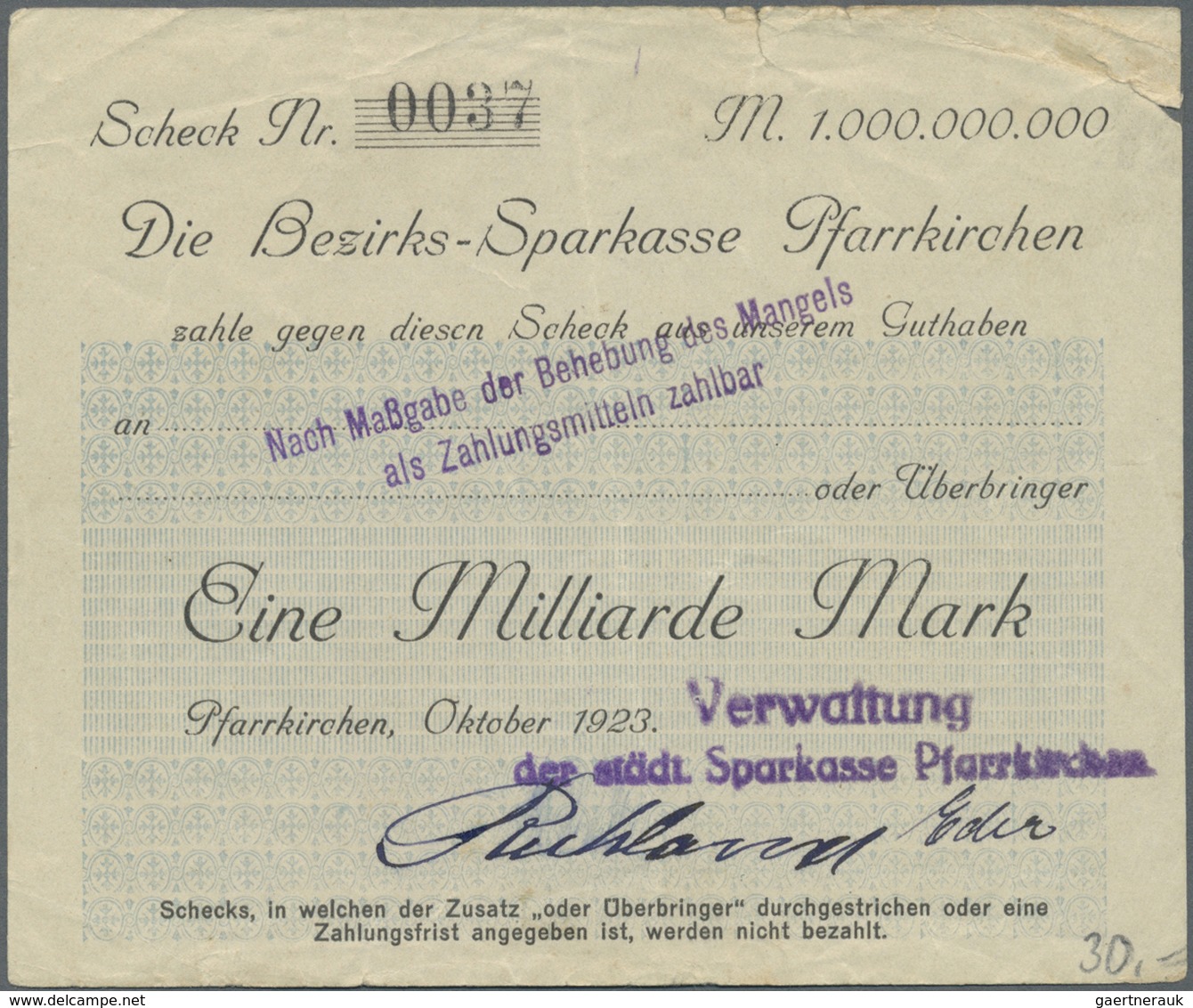 Deutschland - Notgeld - Bayern: Pfarrkirchen, Bezirkssparkasse, 1, 10, 50, 100, 500 Mrd. Mark, Oktob - [11] Local Banknote Issues