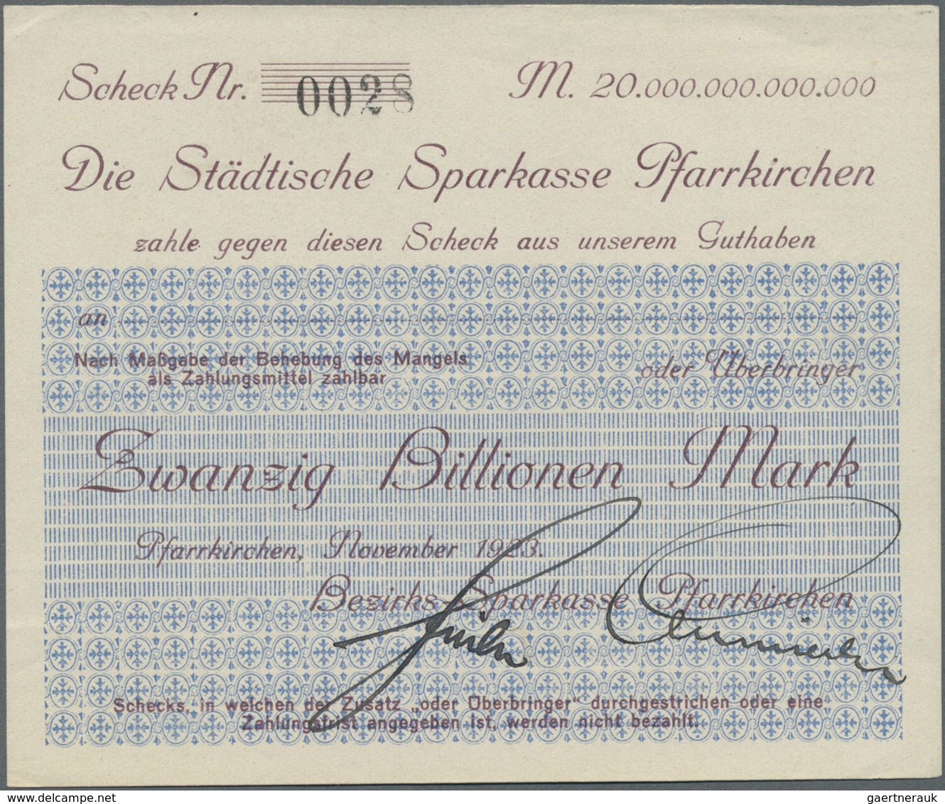 Deutschland - Notgeld - Bayern: Pfarrkirchen, Bezirkssparkasse, 1, 10, 50, 100, 500 Mrd. Mark, Oktob - [11] Local Banknote Issues