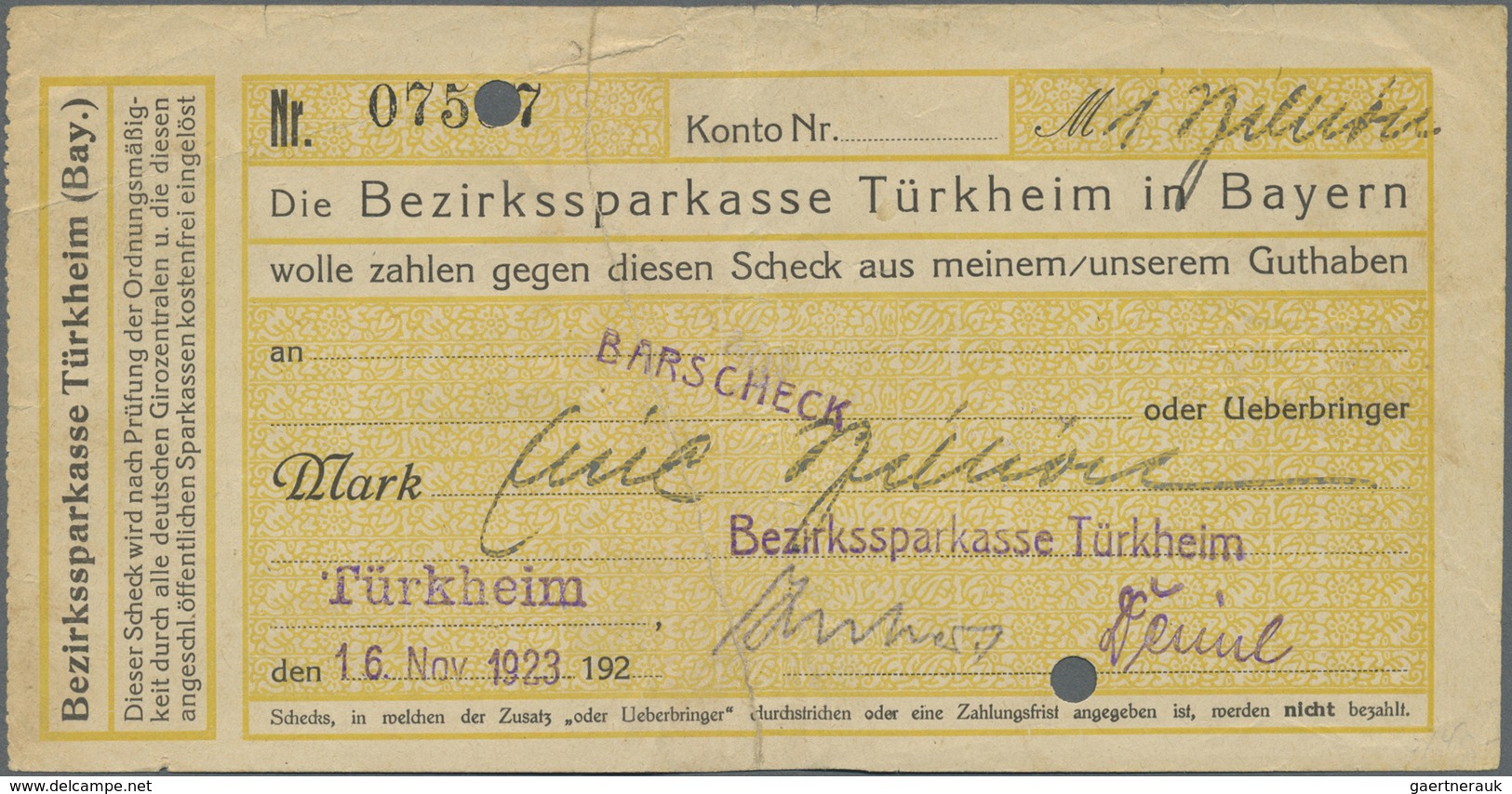 Deutschland - Notgeld - Bayern: Türkheim, Bezirkssparkasse, 100, 500 Tsd., 5, 20, 100, 200, 500 Mrd. - [11] Local Banknote Issues