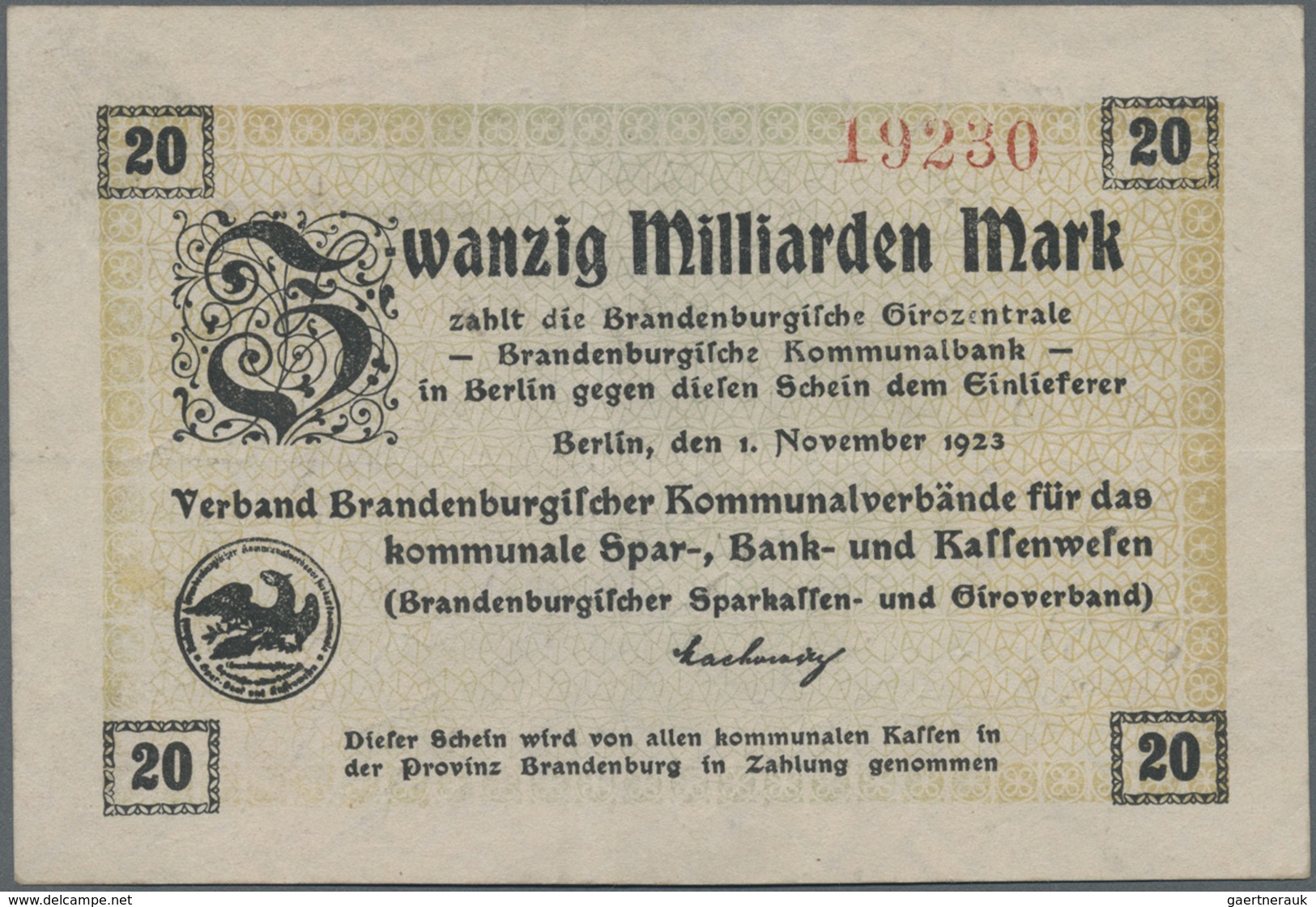 Deutschland - Notgeld - Berlin Und Brandenburg: Berlin, Verband Brandenburgischer Kommunalverbände, - [11] Local Banknote Issues