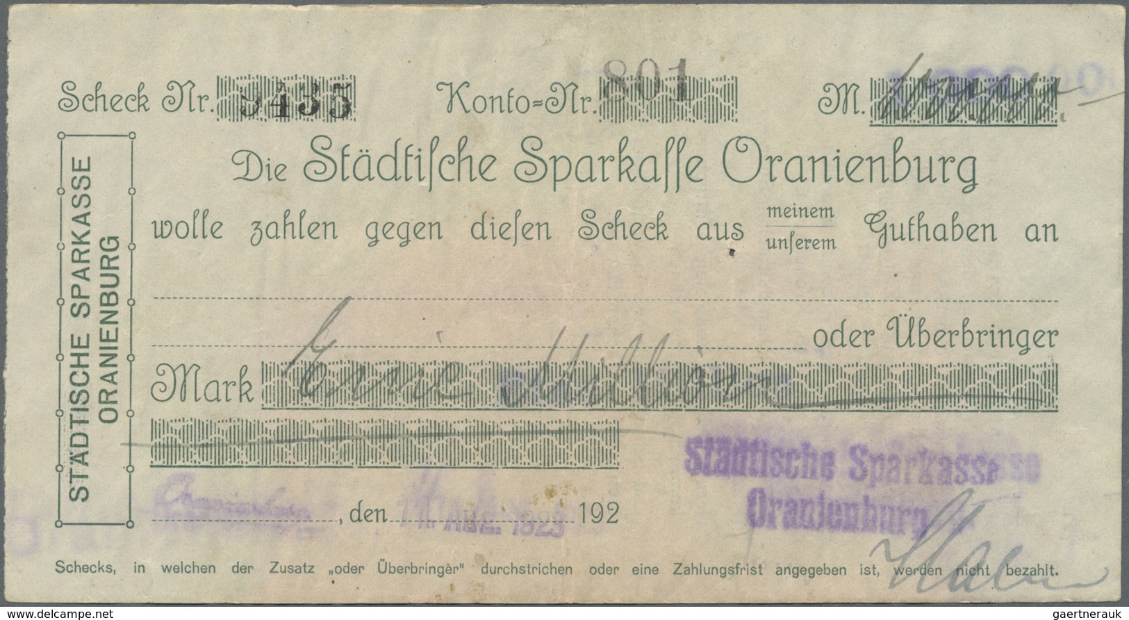 Deutschland - Notgeld - Berlin Und Brandenburg: Oranienburg, Städt. Sparkasse, 1 Mio. Mark, 11.8.192 - [11] Emissions Locales