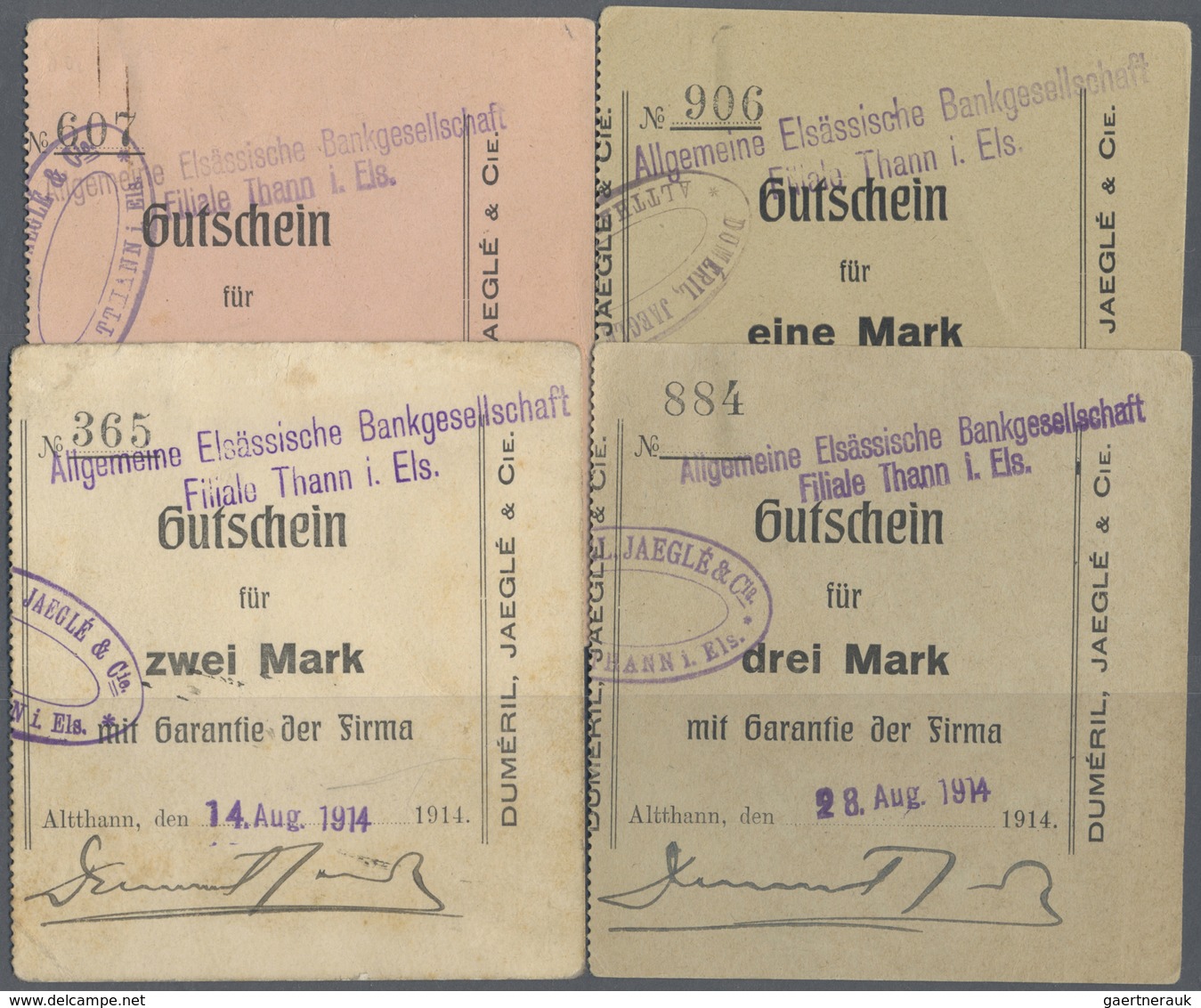 Deutschland - Notgeld - Elsass-Lothringen: Altthann, Oberelsass, Duméril, Jaeglé & Cie., 50 Pf., 14. - Other & Unclassified