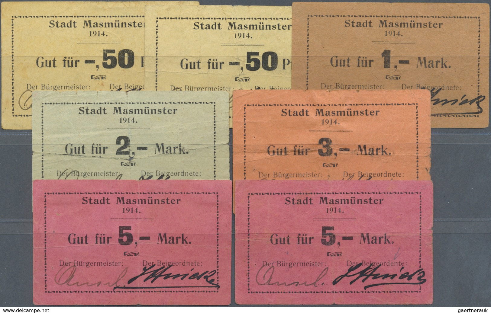 Deutschland - Notgeld - Elsass-Lothringen: Masmünster, Oberelsass, Stadt, 2 X 0.50, 1, 2, 3, 2 X 5 M - Altri & Non Classificati