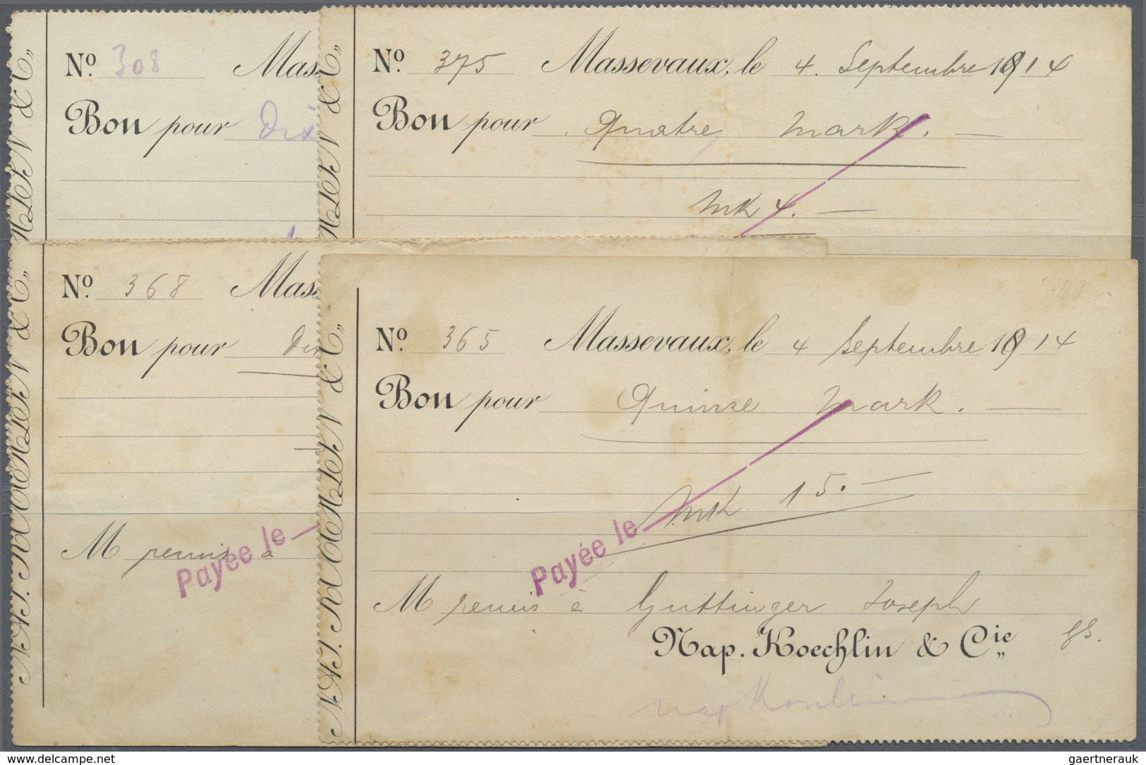 Deutschland - Notgeld - Elsass-Lothringen: Masmünster (Massevaux), Oberelsass, Nap. Koechlin & Cie., - Altri & Non Classificati