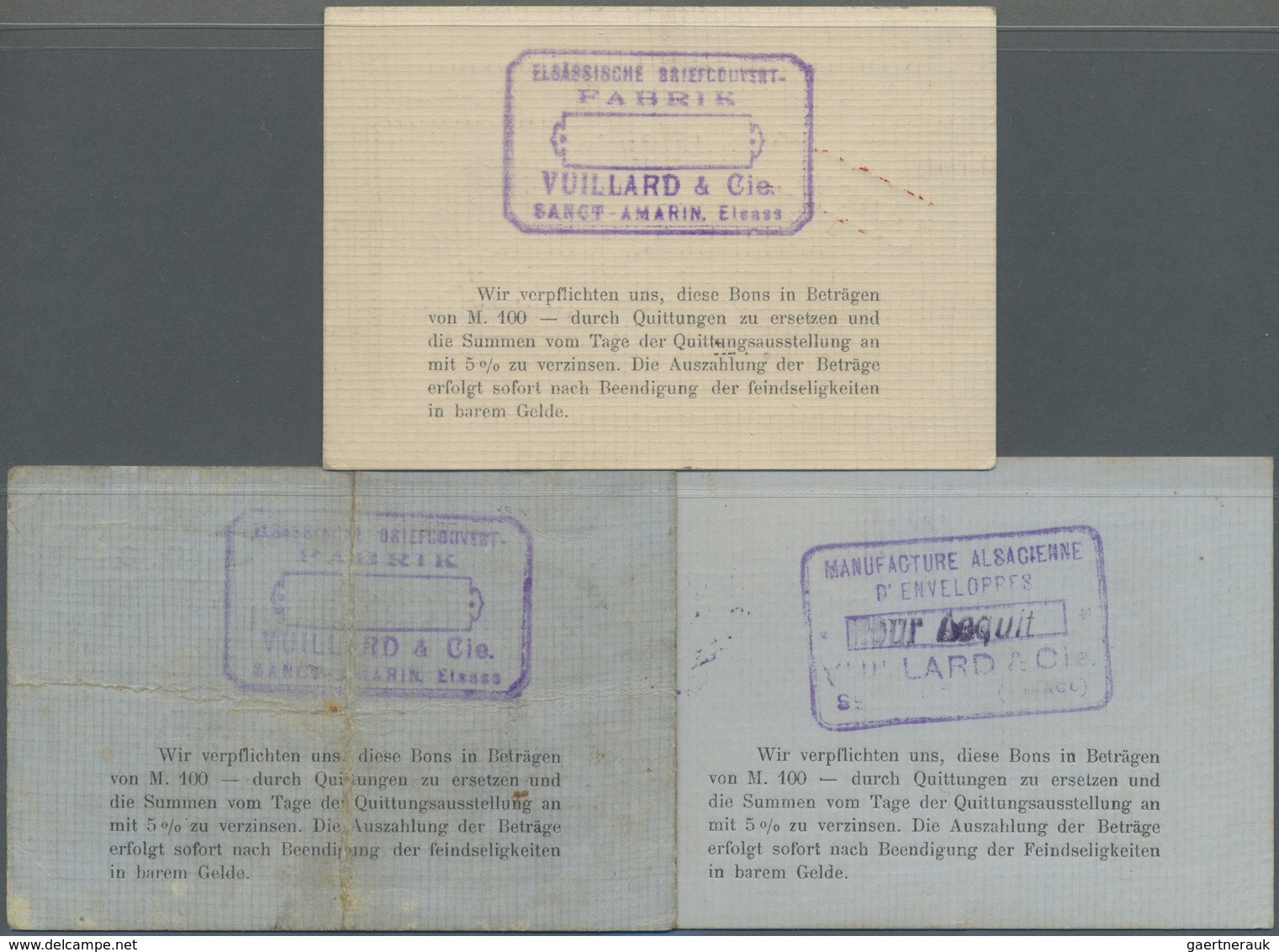 Deutschland - Notgeld - Elsass-Lothringen: St. Amarin, Oberelsass, Vuillard & Cie. GmbH, 1, 3 (2, Rs - Other & Unclassified