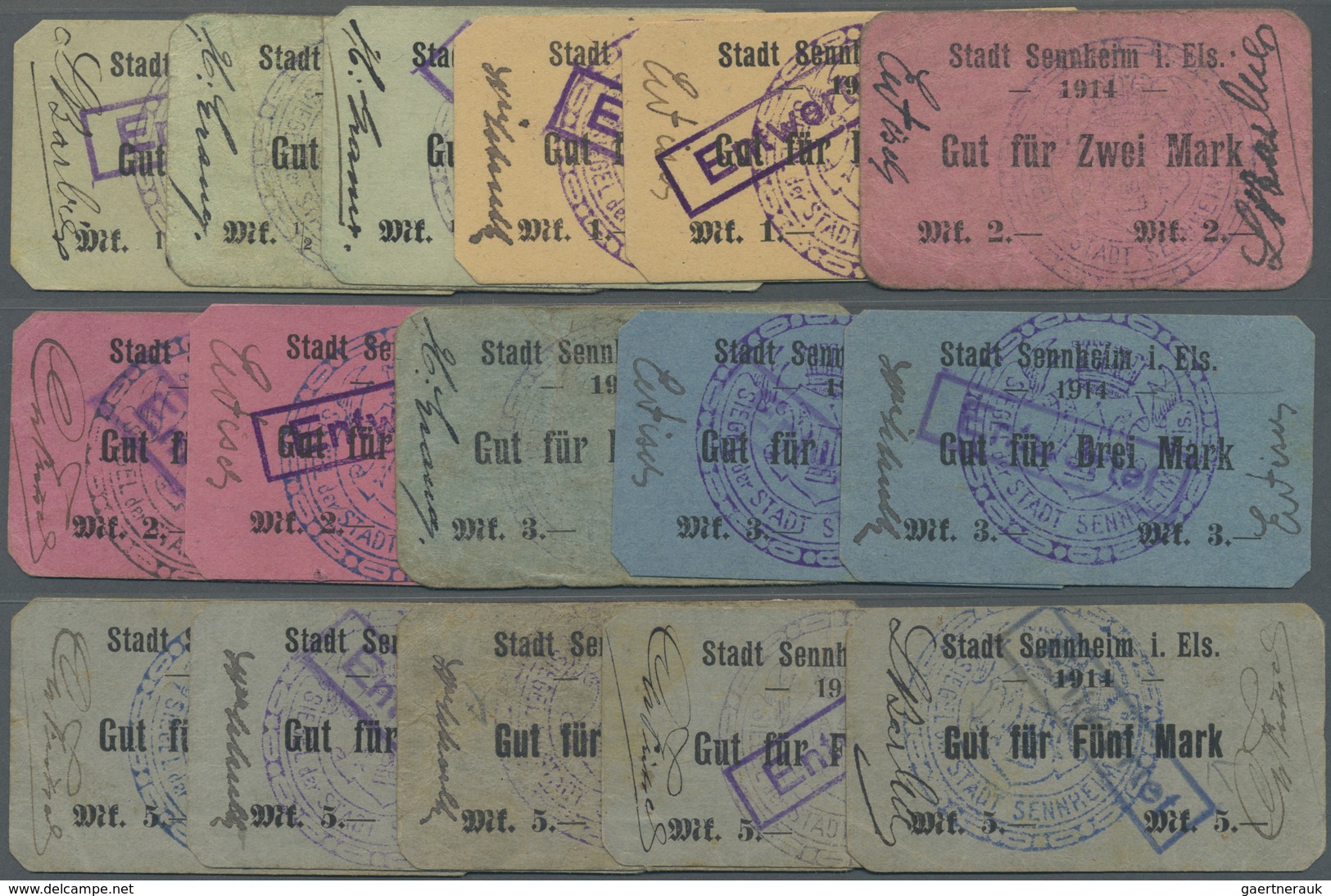 Deutschland - Notgeld - Elsass-Lothringen: Sennheim, Oberelsass, Stadt, 1/2 (3), 1 (2), 2 (3), 3 (3) - Other & Unclassified