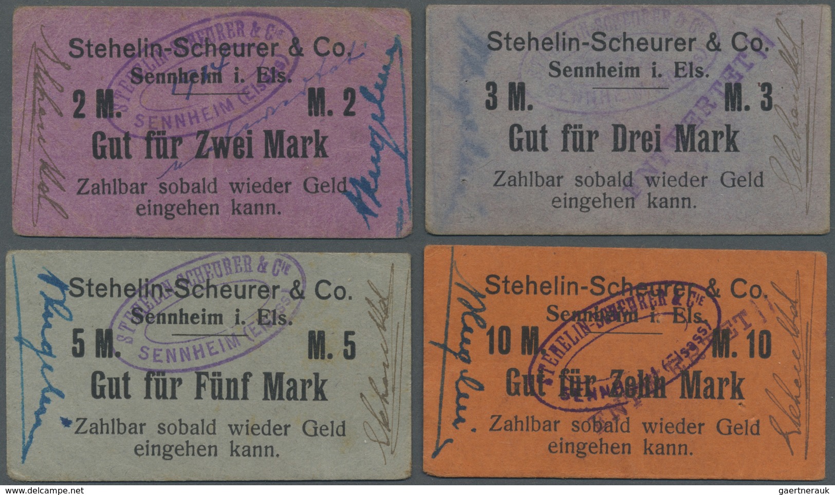 Deutschland - Notgeld - Elsass-Lothringen: Sennheim, Oberelsass, Stehelin-Scheurer & Co., 2, 3, 5, 1 - Other & Unclassified