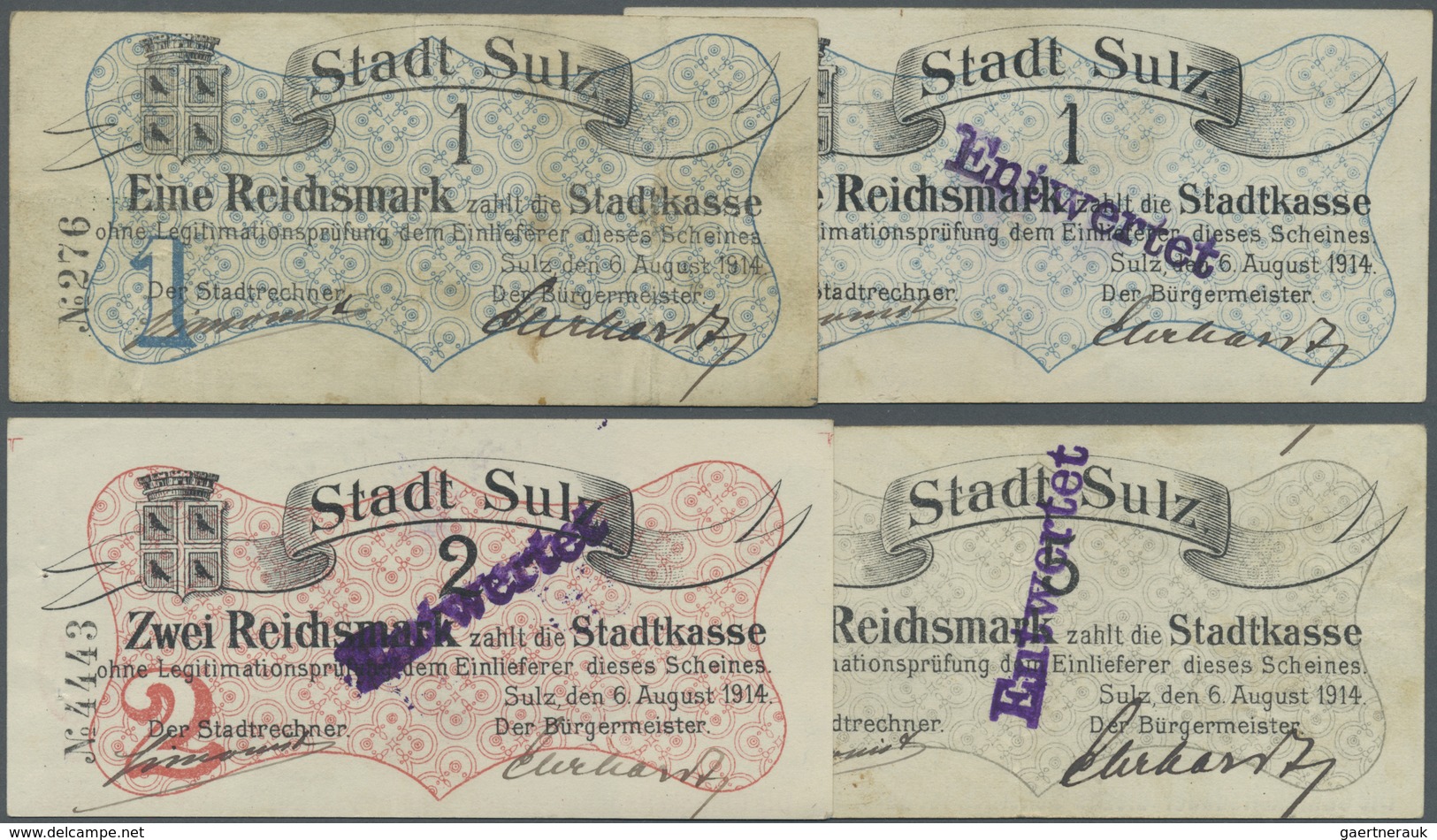 Deutschland - Notgeld - Elsass-Lothringen: Sulz, Oberelsass, Stadt, 1 Mark, Unentwertet, 1, 2, 5 Mar - Other & Unclassified