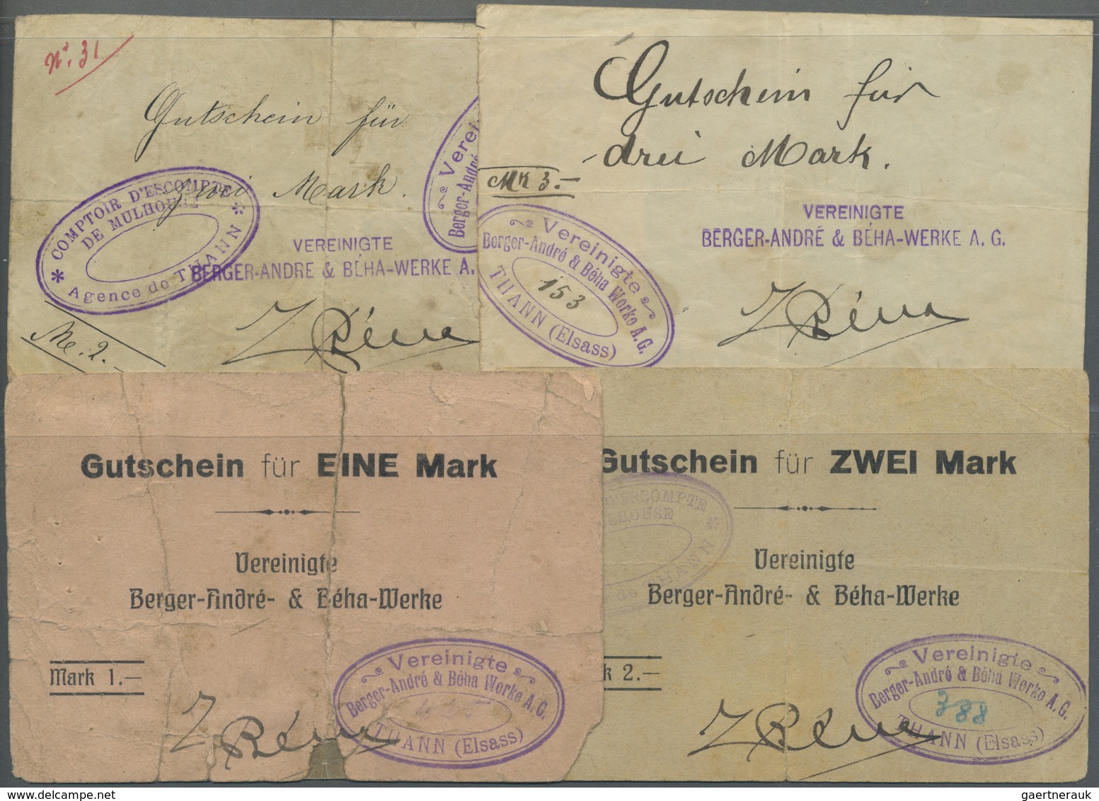 Deutschland - Notgeld - Elsass-Lothringen: Thann, Oberelsass, Vereinigte Berger-André- & Béha-Werke - Other & Unclassified
