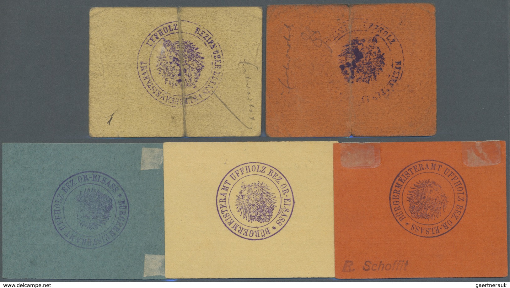 Deutschland - Notgeld - Elsass-Lothringen: Uffholz, Oberelsass, Gemeinde, 50 Pf., 1 Mark, 1914, Orig - Other & Unclassified