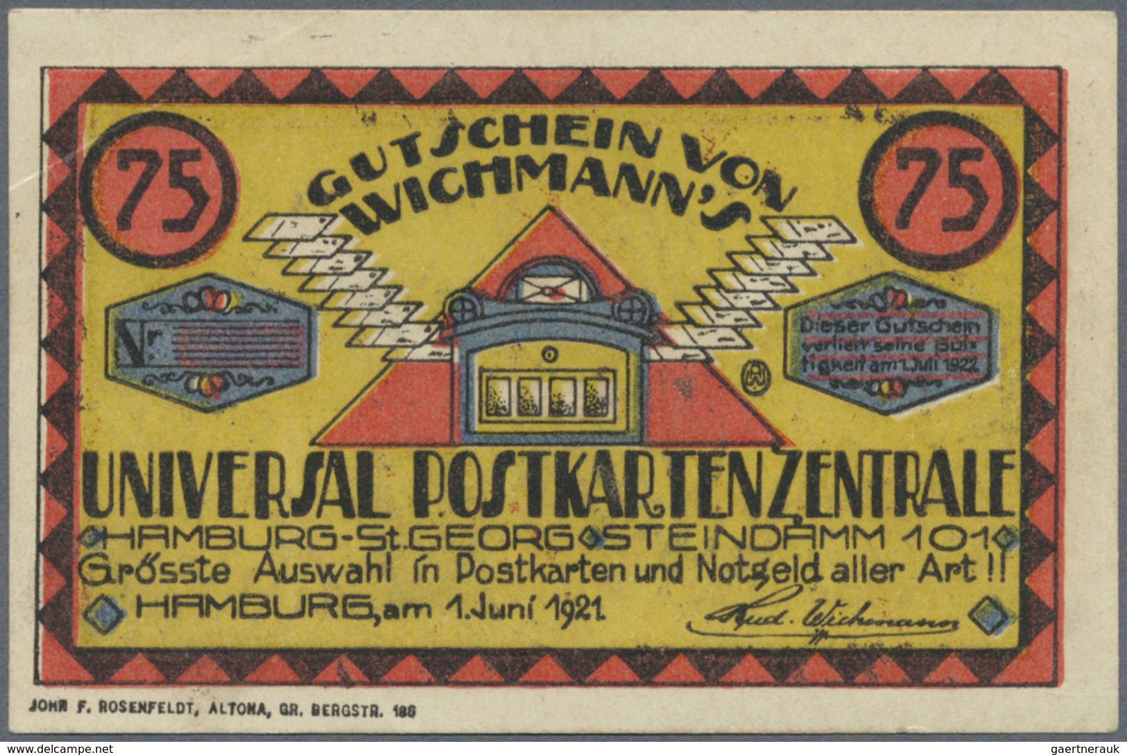 Deutschland - Notgeld - Hamburg: Hamburg, Wichmann's Universal Postkartenzentrale, 75 Pf., 1.6.1921 - [11] Emissions Locales