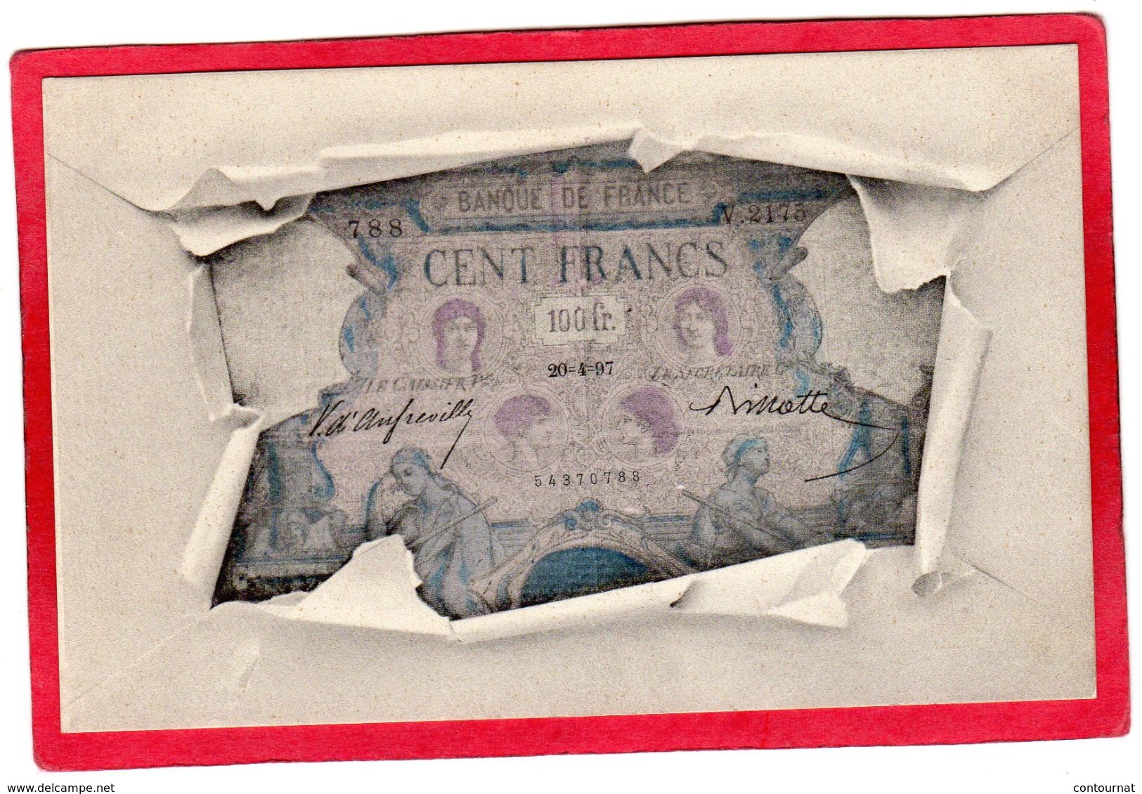 CPA Banque De France Billet De CENT FRANCS Bleu Et Rose 1897 à 1904 ( F1 Précurseur - Coins (pictures)