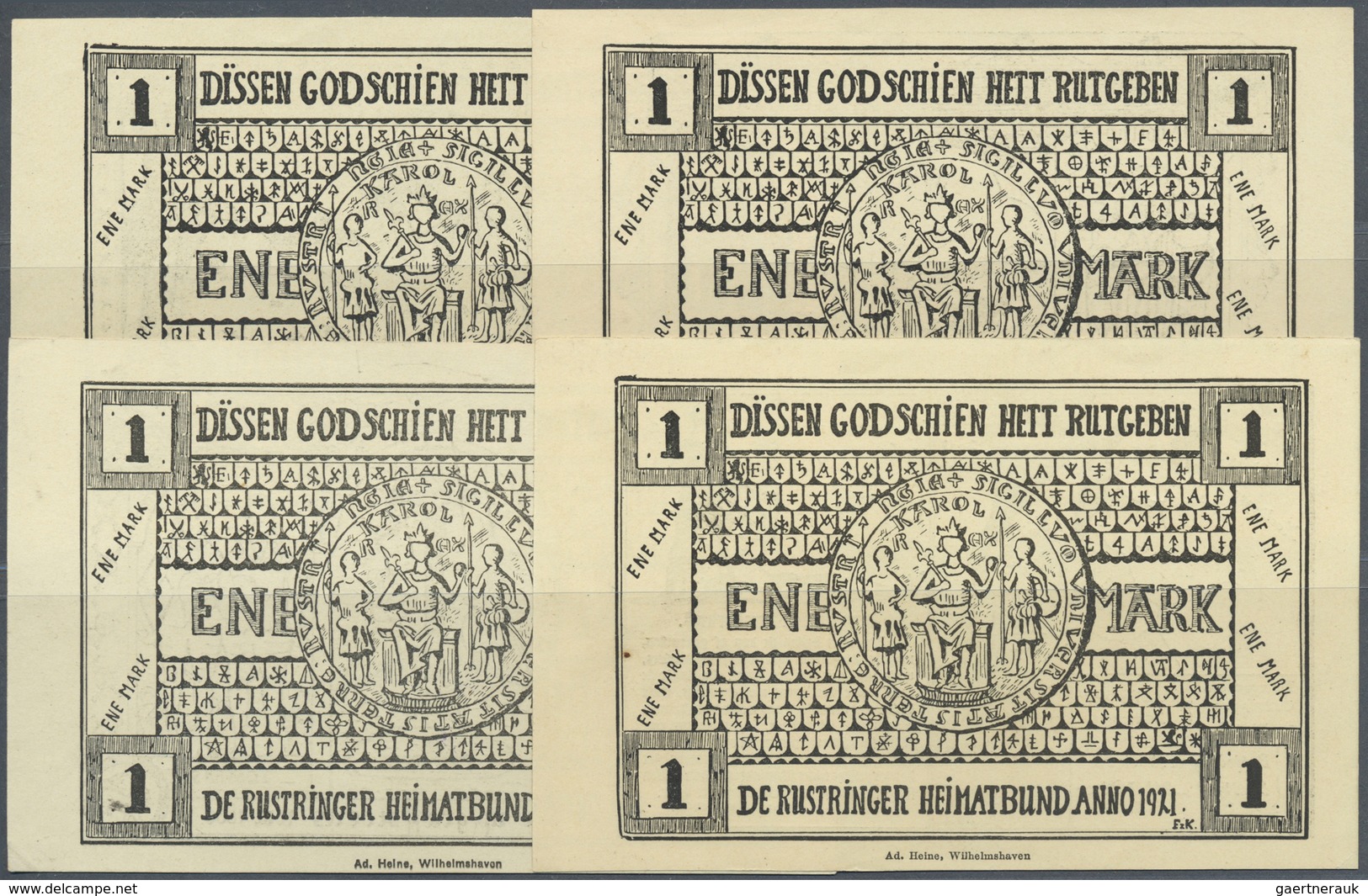 Deutschland - Notgeld - Niedersachsen: Rüstringen, Rüstringer Heimatbund, 4 X 1 Mark, 1921, Jeweils - [11] Emissions Locales