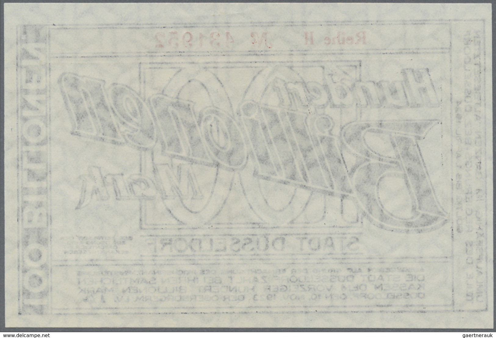 Deutschland - Notgeld - Rheinland: Düsseldorf, Stadt, 100 Billionen Mark, 10.11.1923, Erh. I - [11] Local Banknote Issues