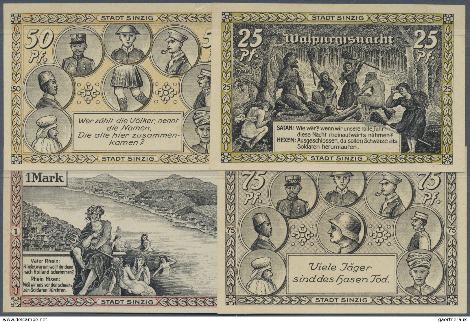 Deutschland - Notgeld - Rheinland: Sinzig, Stadt, 25, 50, 75 Pf., 1 Mark, 1.8.1921, Erh. I, Total 4 - [11] Emissioni Locali