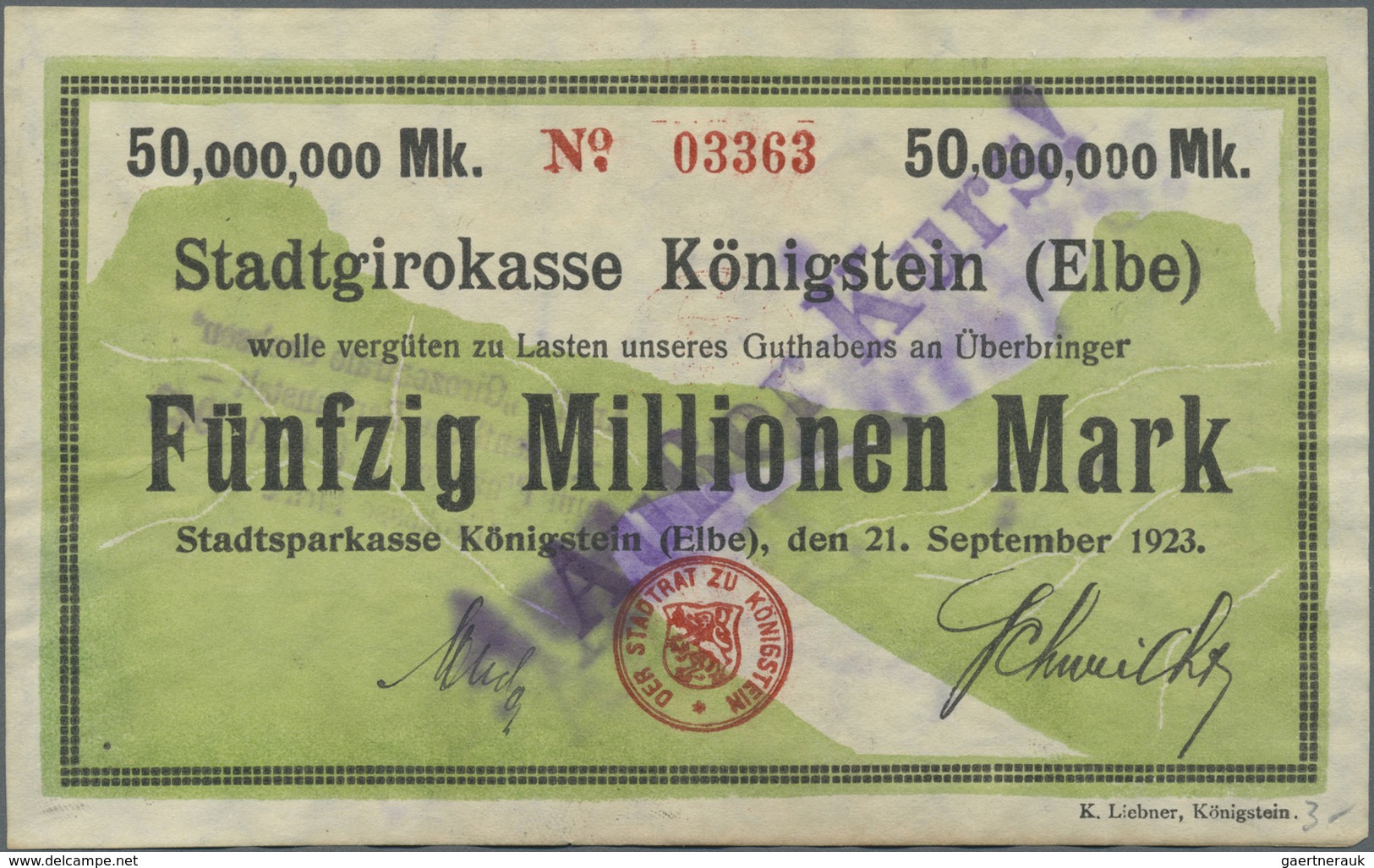Deutschland - Notgeld - Sachsen: Königstein, Stadtsparkasse, 100 Tsd. Bis 500 Mio. Mark Überdruck, 2 - [11] Local Banknote Issues