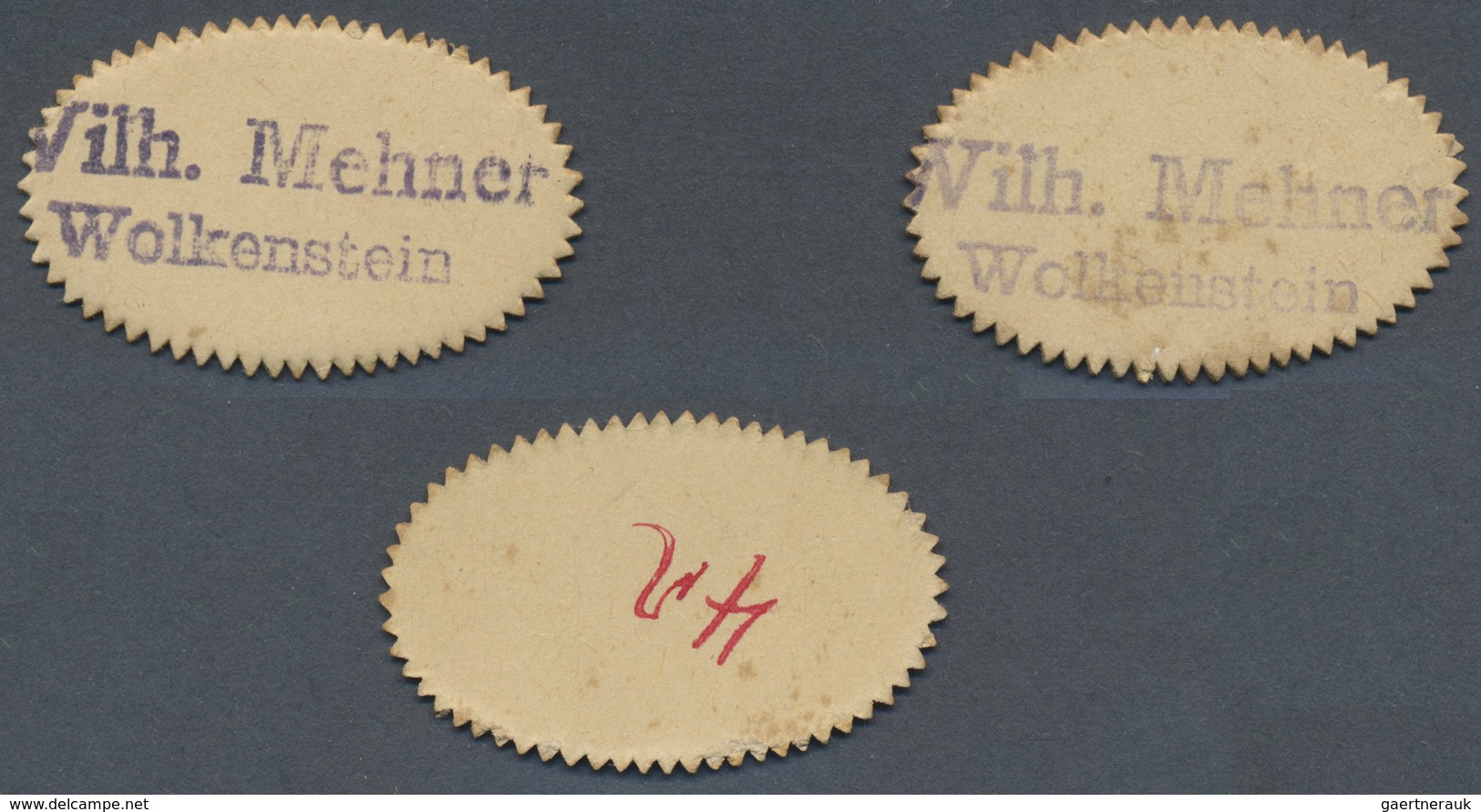 Deutschland - Notgeld - Sachsen: Wolkenstein, Wilh. Mehner, 1, 2, 4 Pf., O. D., Ovale Kartonmarken M - [11] Local Banknote Issues