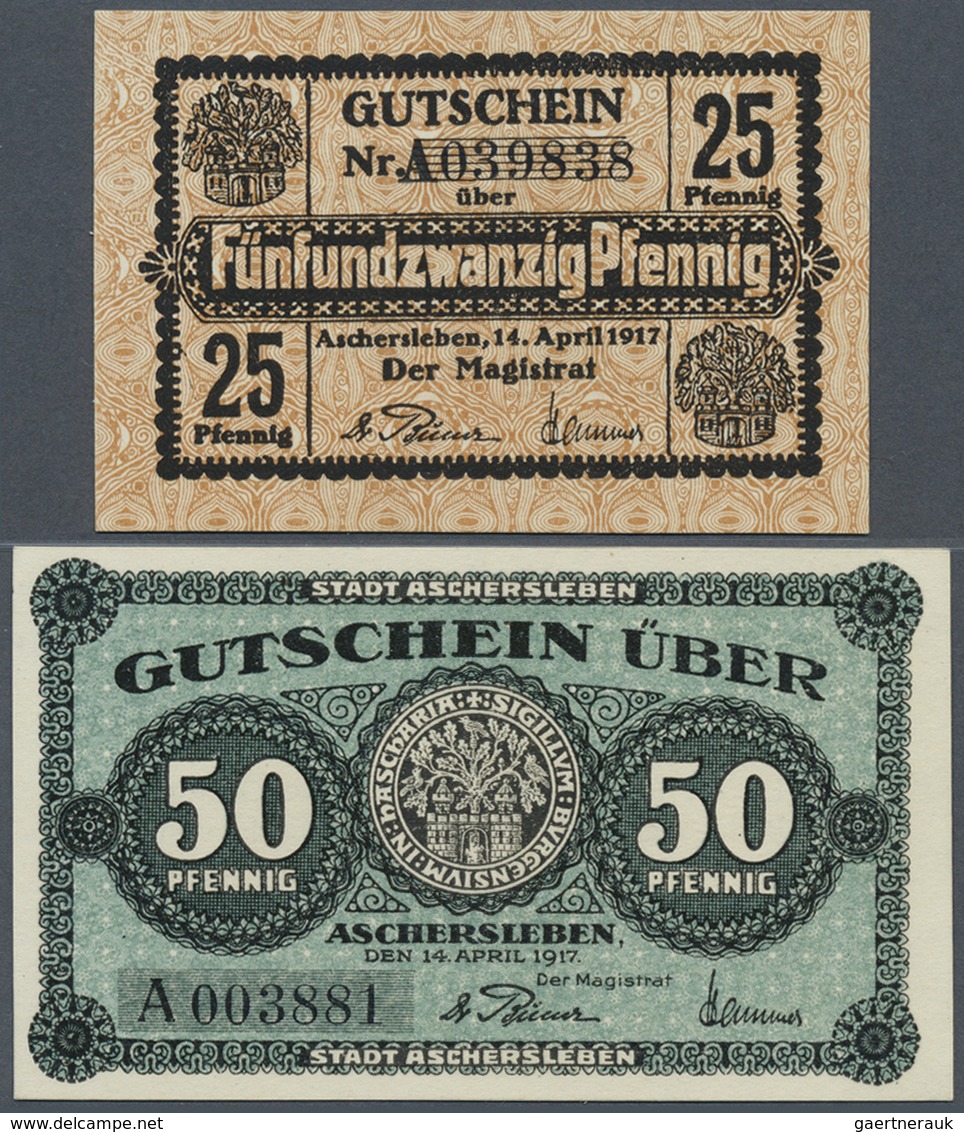 Deutschland - Notgeld - Sachsen-Anhalt: Aschersleben, Stadt, 25, 50 Pf., 14.4.1917, Beide Scheine Mi - [11] Local Banknote Issues