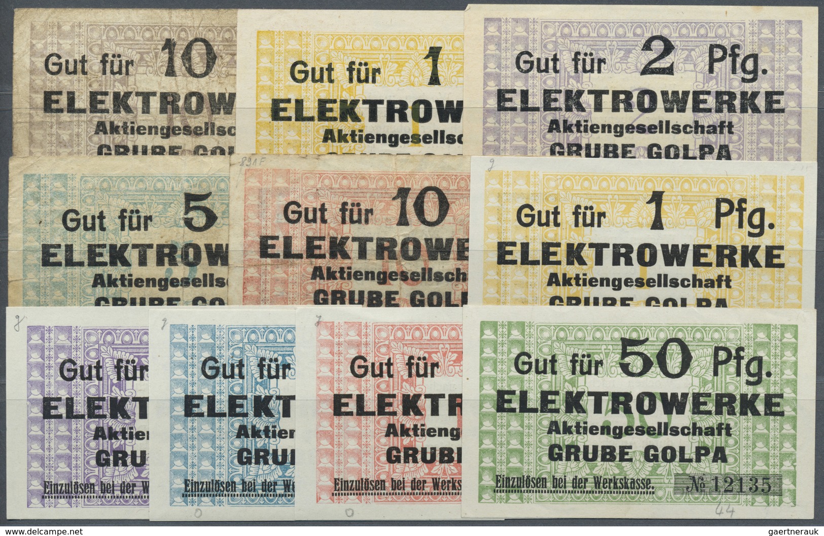 Deutschland - Notgeld - Sachsen-Anhalt: Golpa, Elektrowerke Grube Golpa, 10 Pf., Wz. Kreuze In Quadr - [11] Local Banknote Issues