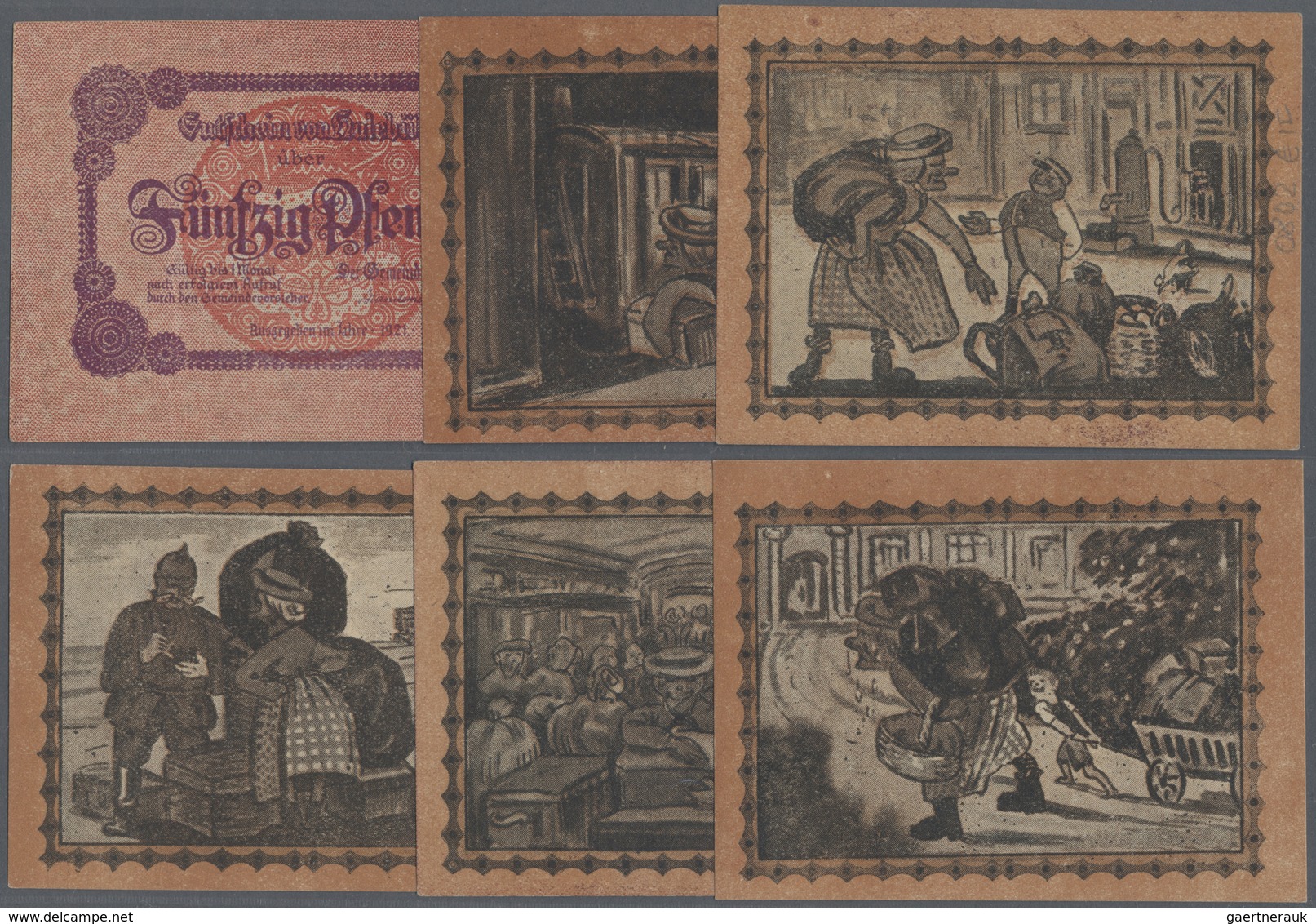 Deutschland - Notgeld - Schleswig-Holstein: Halebüll, Gemeinde, 6 X 50 Pf., 1921, Vs. Rot, Rs. Braun - [11] Local Banknote Issues