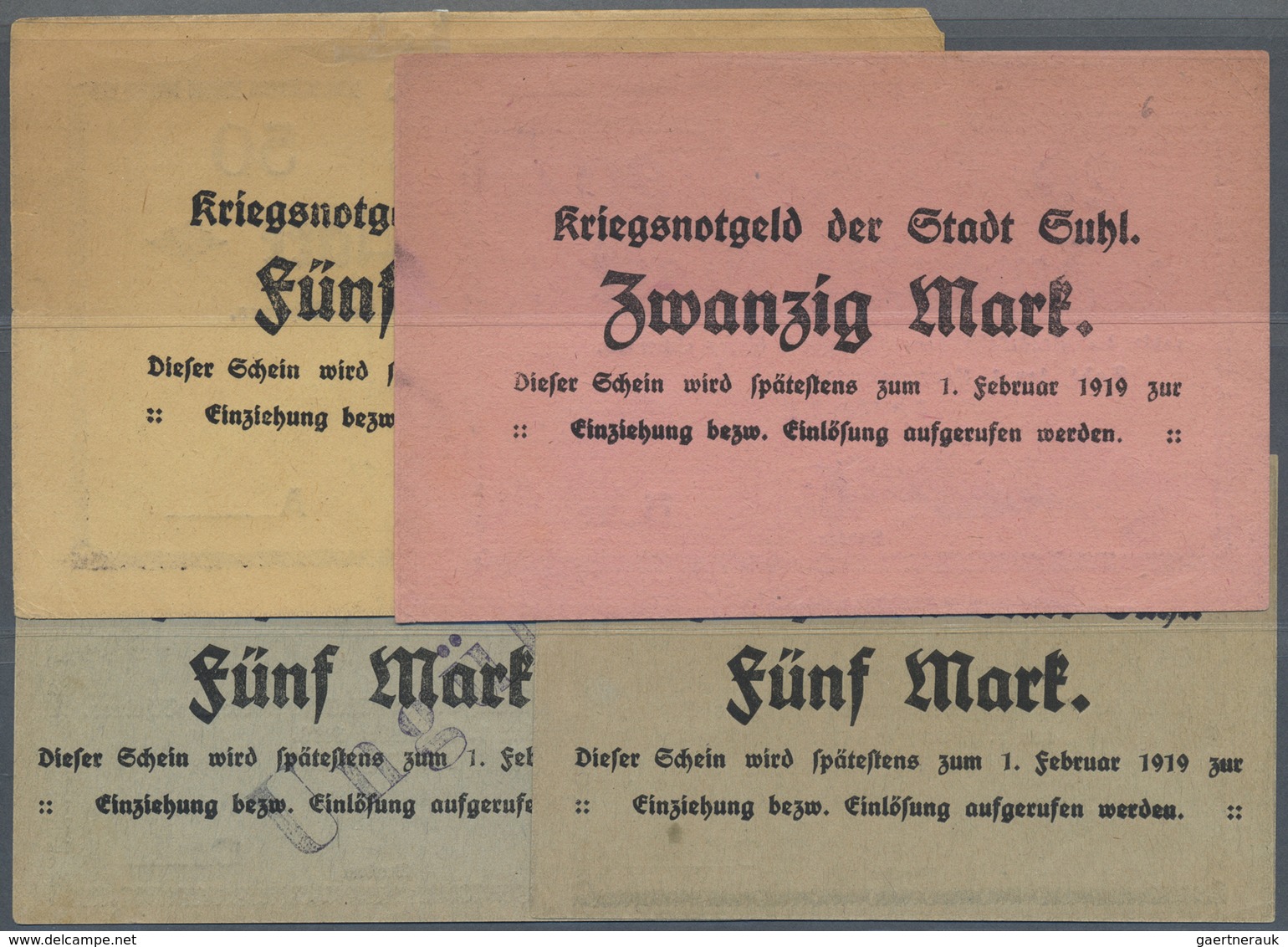 Deutschland - Notgeld - Thüringen: Suhl, Stadt, 5 (olivgrau), 20 (rosaviolett), 50 Mark, Jeweils Mit - [11] Local Banknote Issues