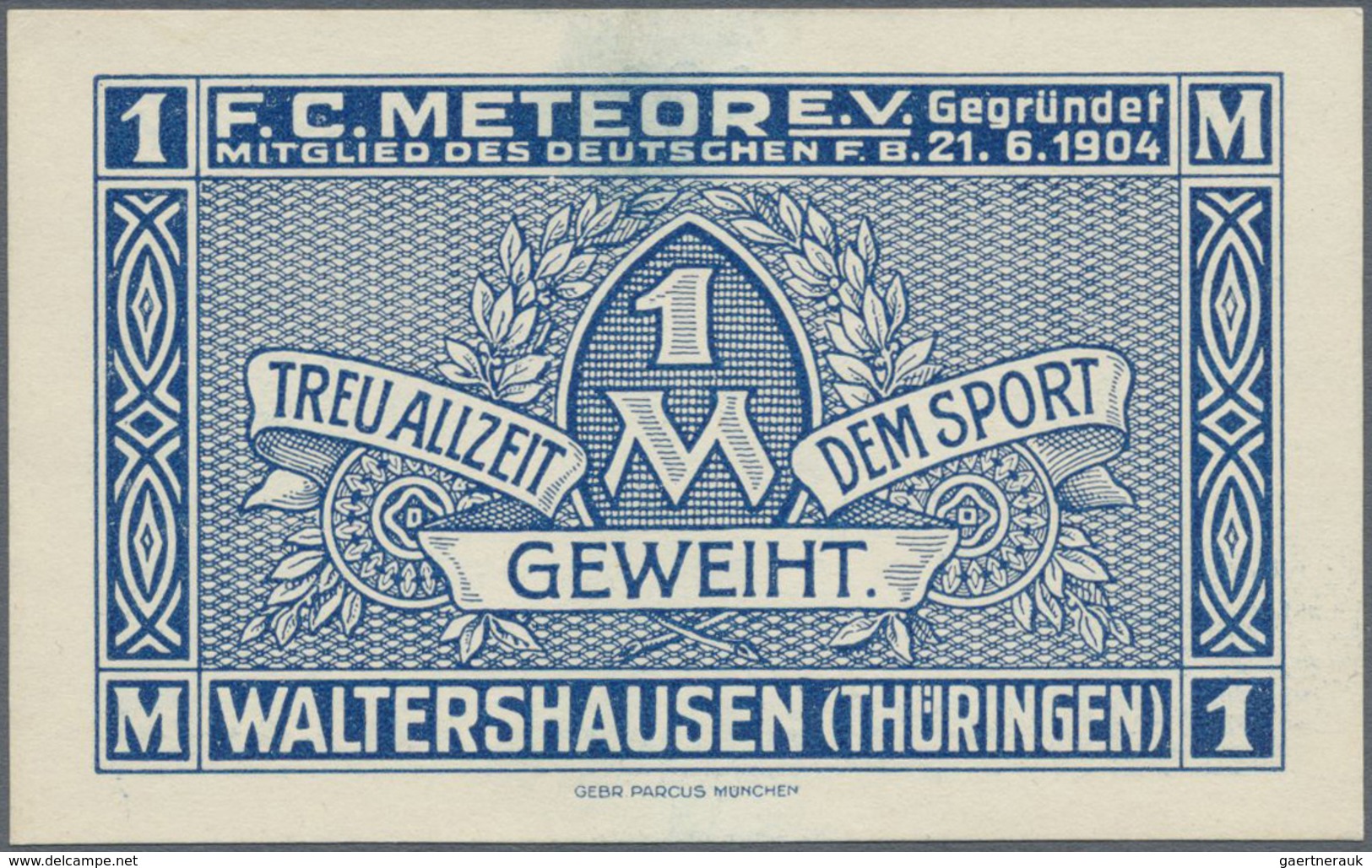 Deutschland - Notgeld - Thüringen: Waltershausen, F. C. Meteor E. V., 1 Mark, 25.9.1921, Erinnerungs - [11] Local Banknote Issues