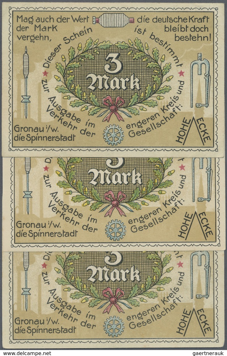 Deutschland - Notgeld - Westfalen: Gronau, Gesellschaft Hohe Ecke, 3 X 3 Mark, O. D., Erh. I-II, Tot - Autres & Non Classés
